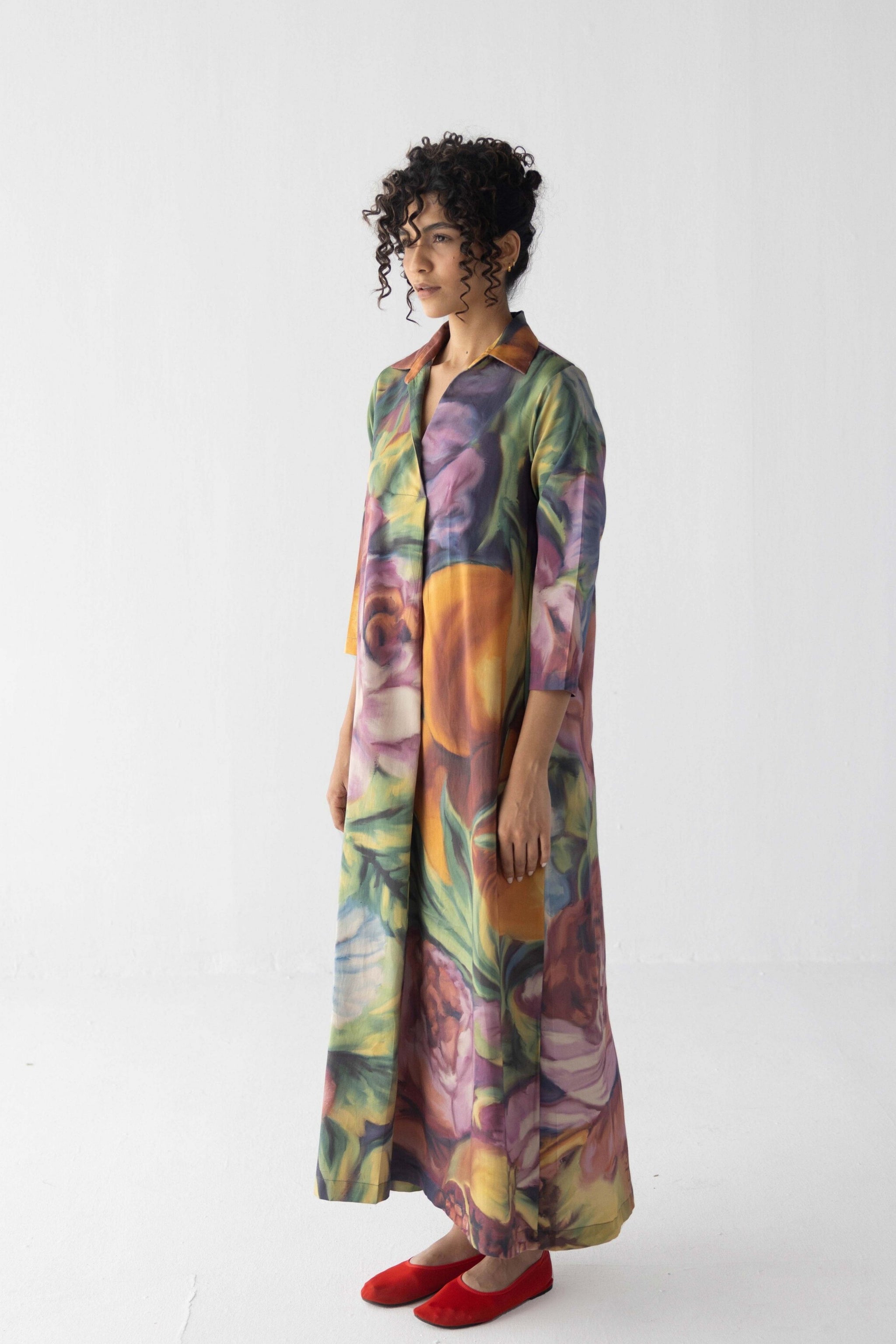 Fruit Farm V-Neck Collar Long Dress