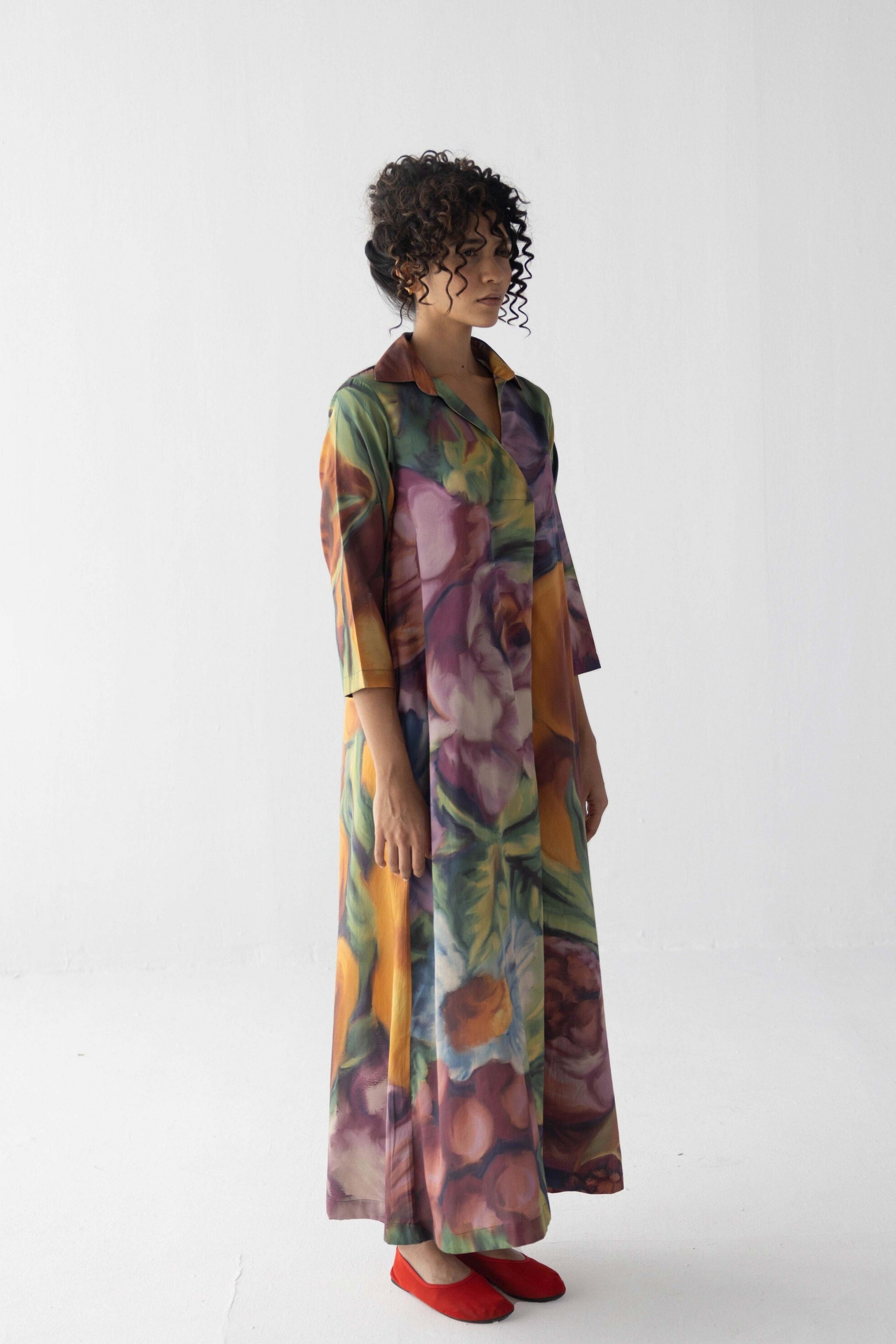 Fruit Farm V-Neck Collar Long Dress