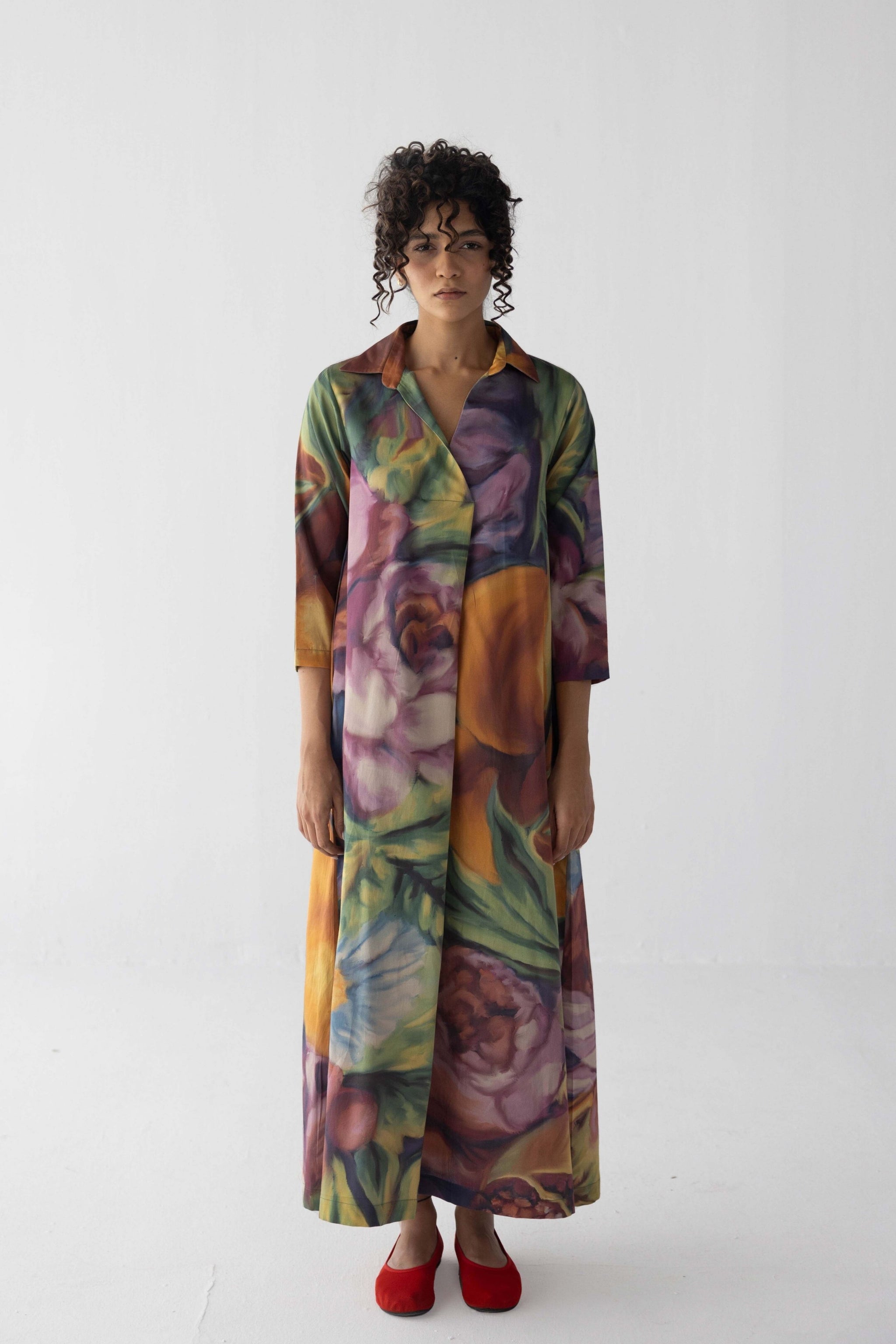 Fruit Farm V-Neck Collar Long Dress