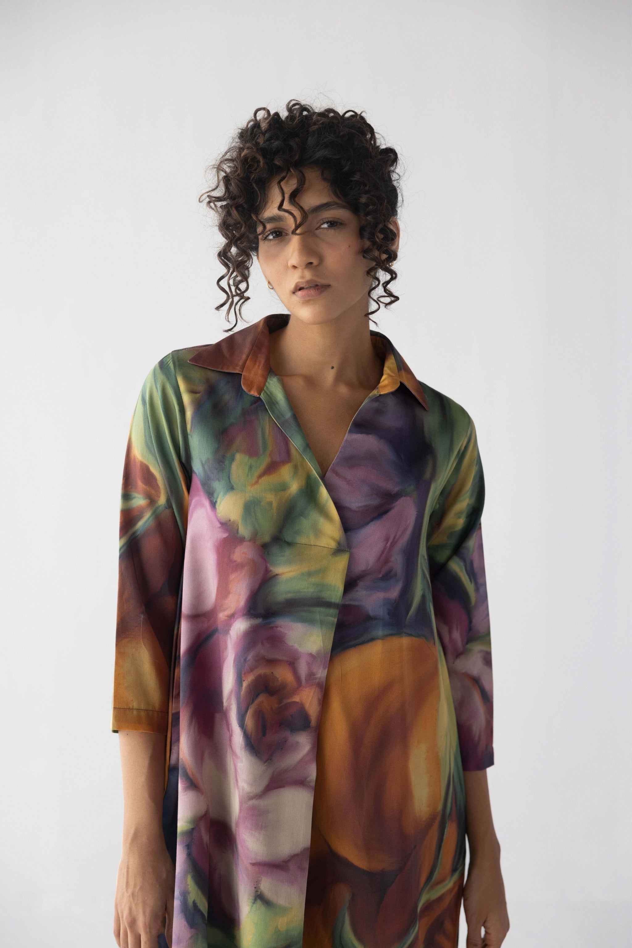 Fruit Farm V-Neck Collar Long Dress