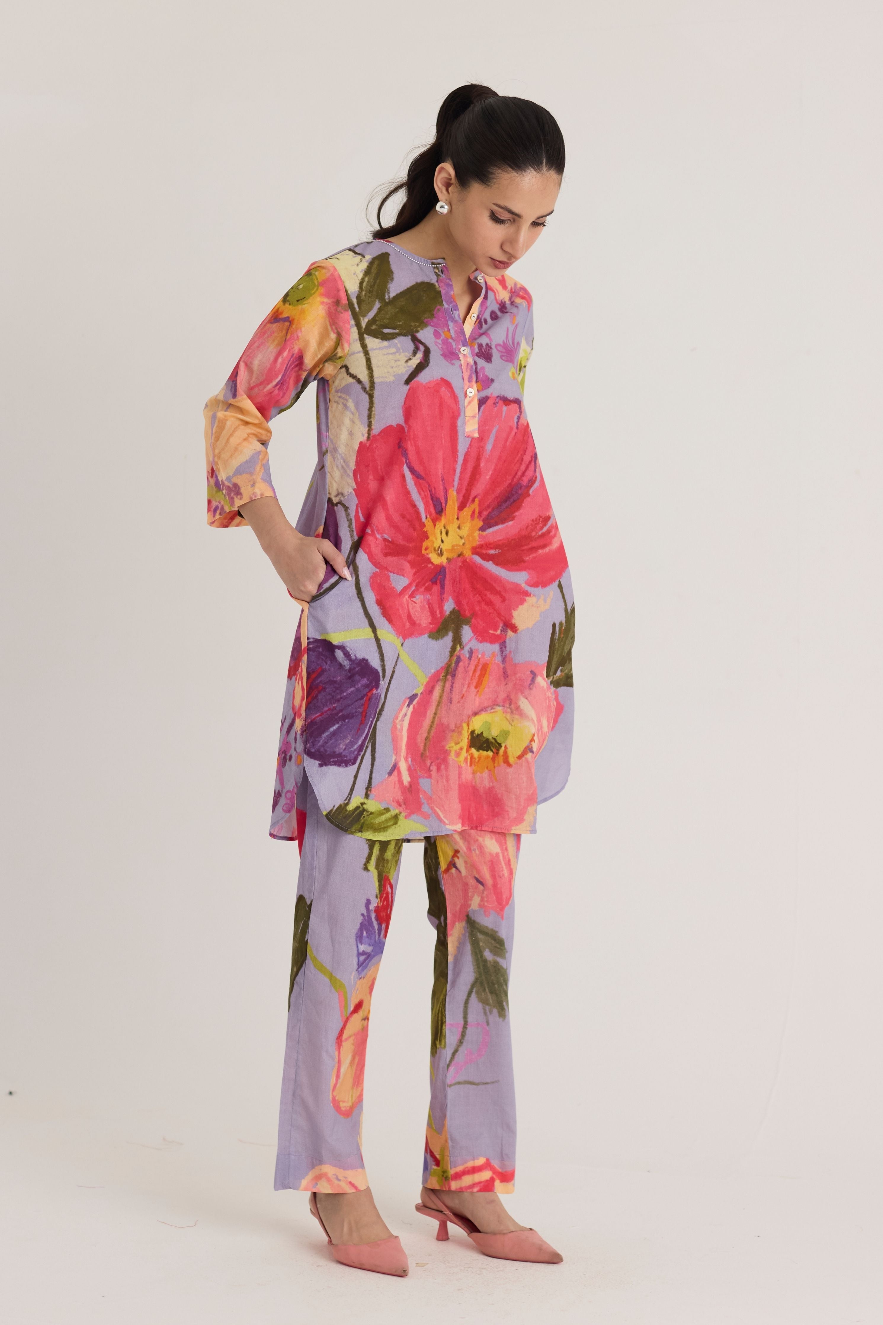Dolly Purple Short Cotton Kurta Set