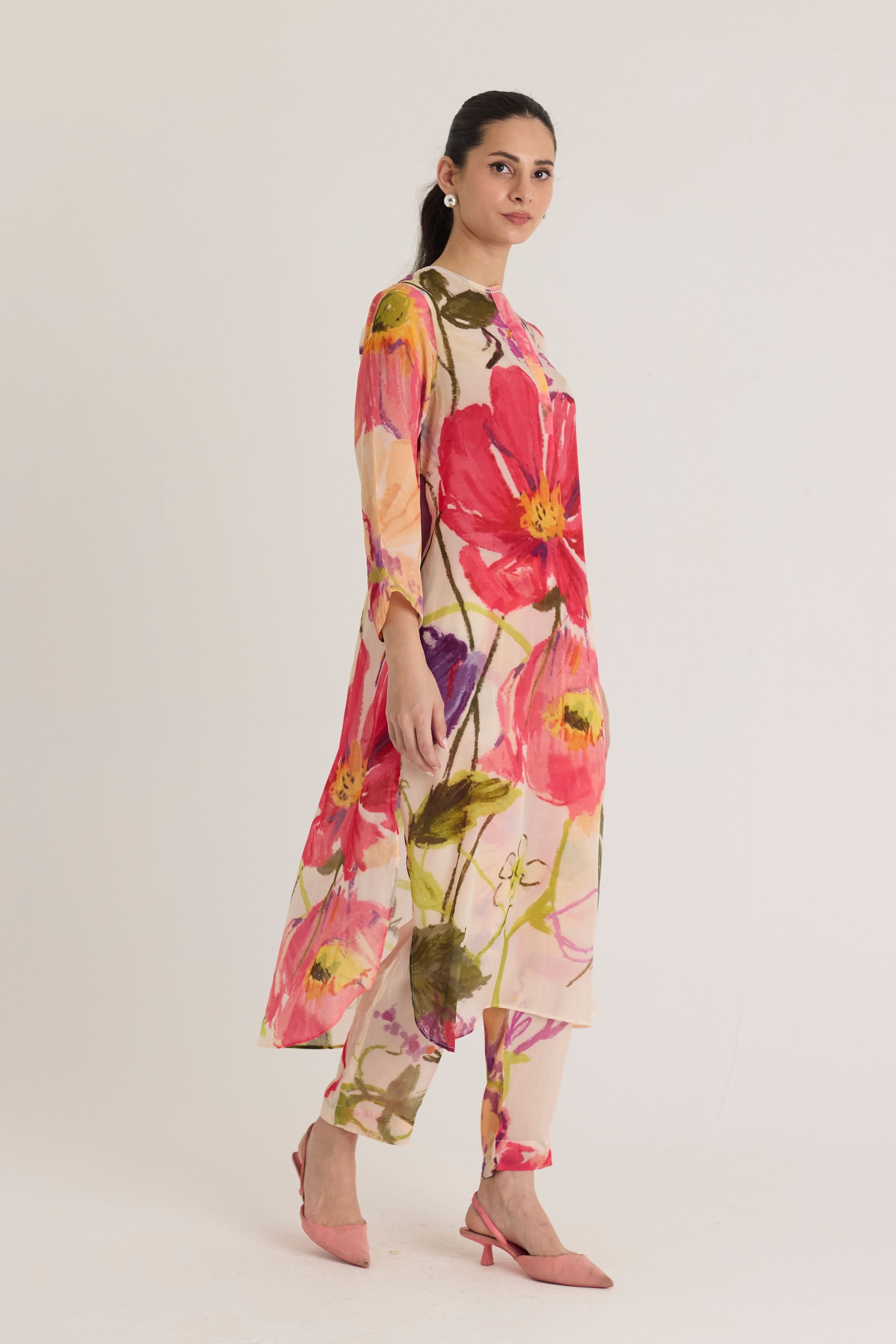Dolly White Crepe Long Kurta Set