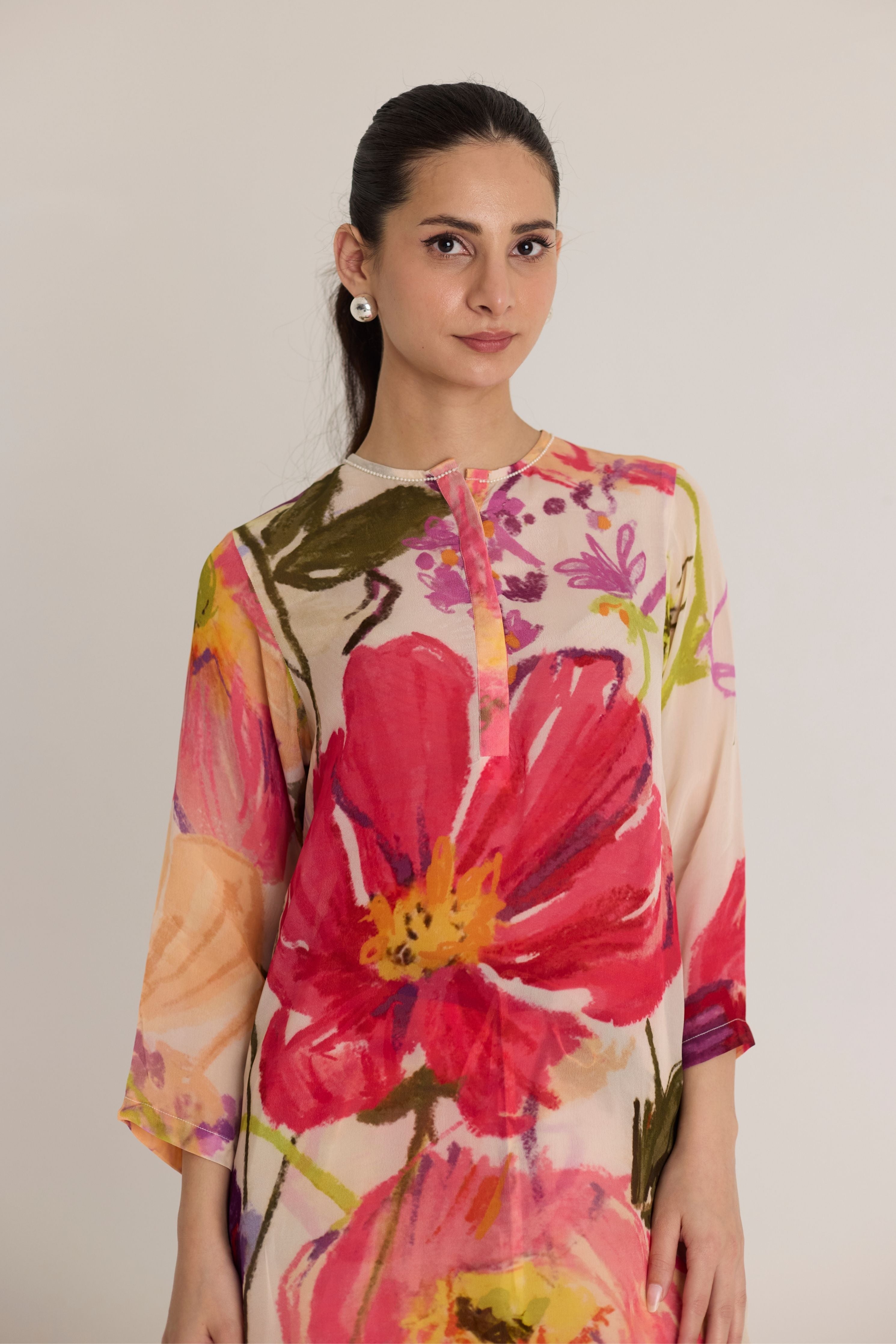 Dolly White Crepe Long Kurta Set