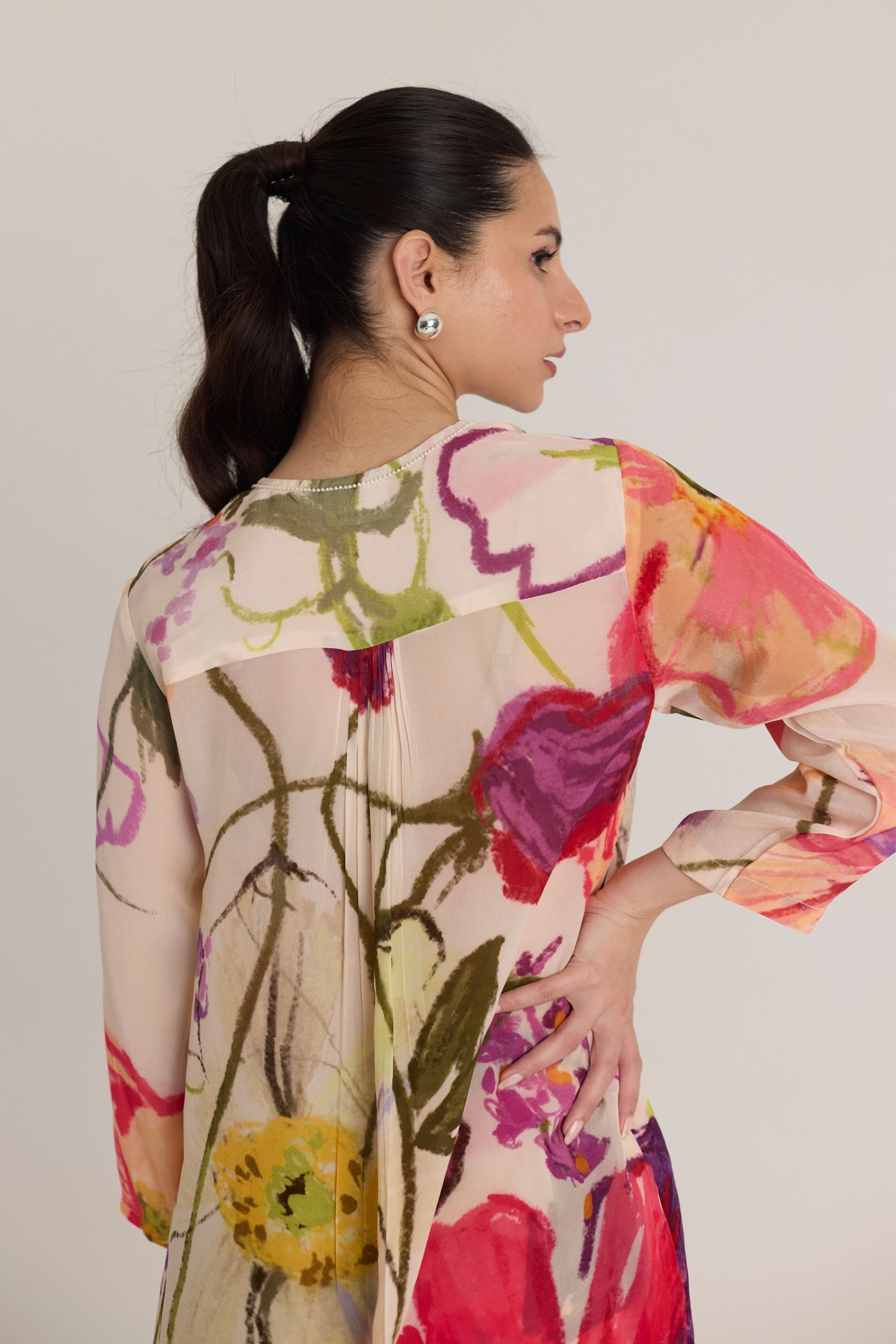Dolly White Crepe Long Kurta Set