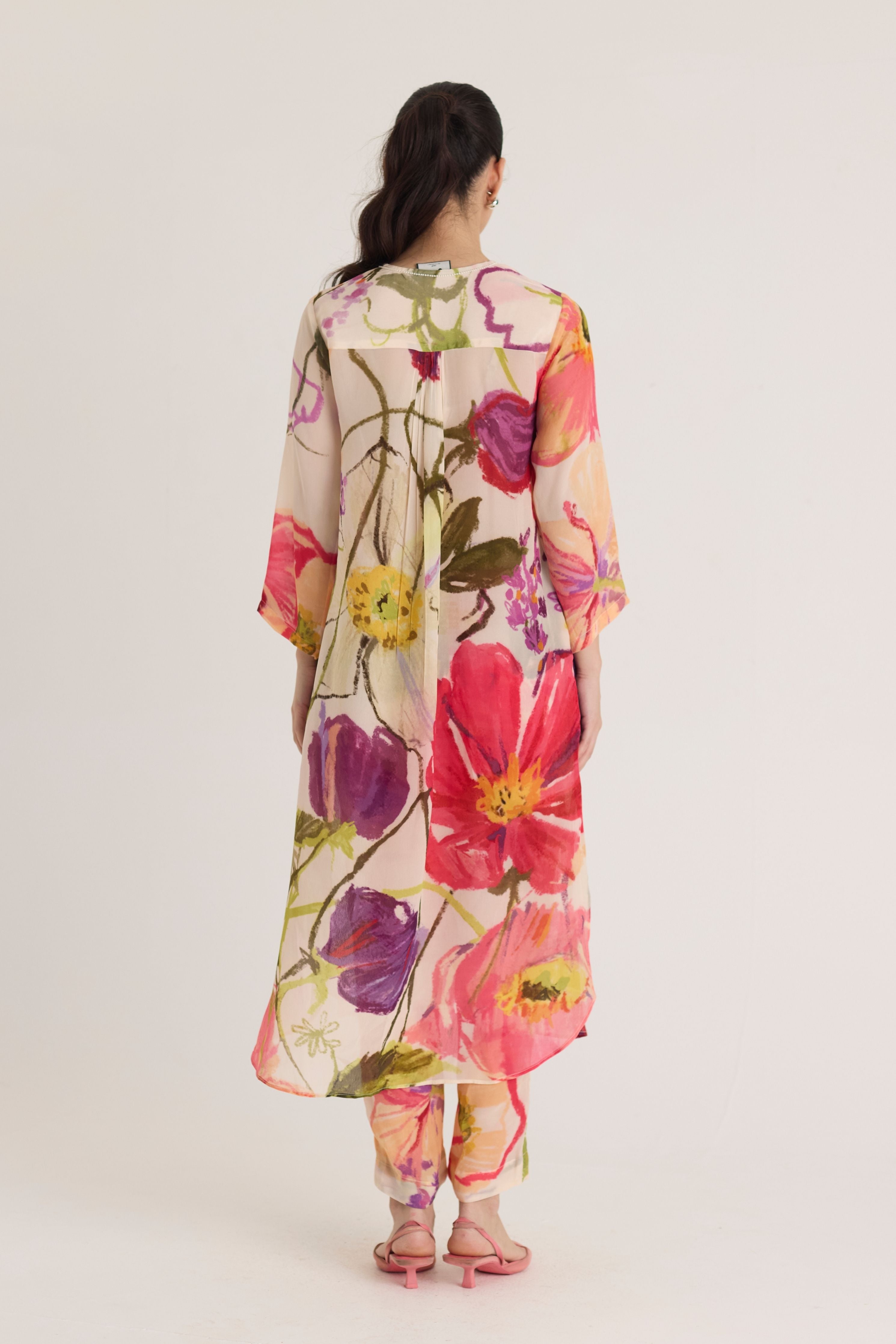 Dolly White Crepe Long Kurta Set