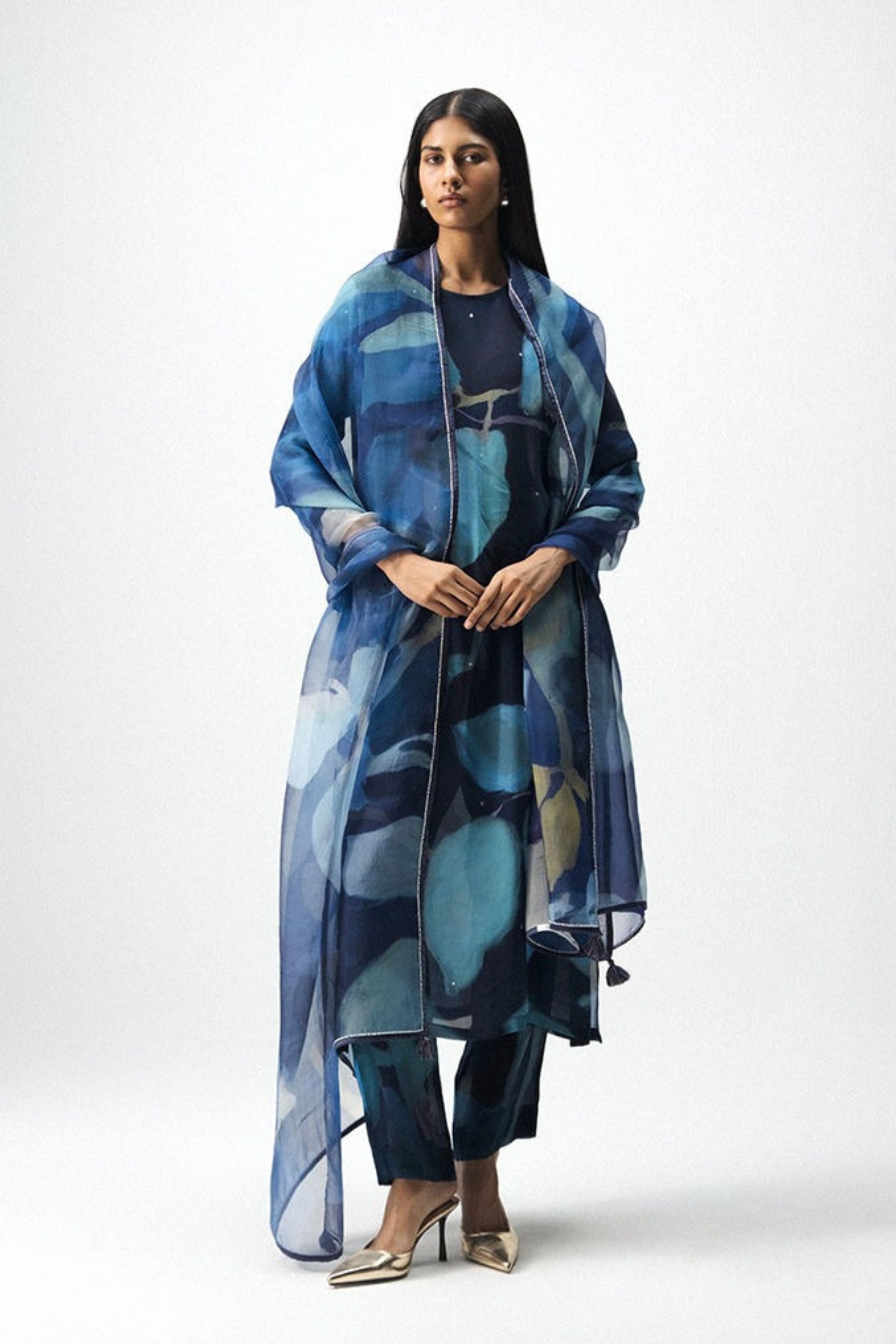 Blue Lagoon Mukaish Embroidered Kurta Set