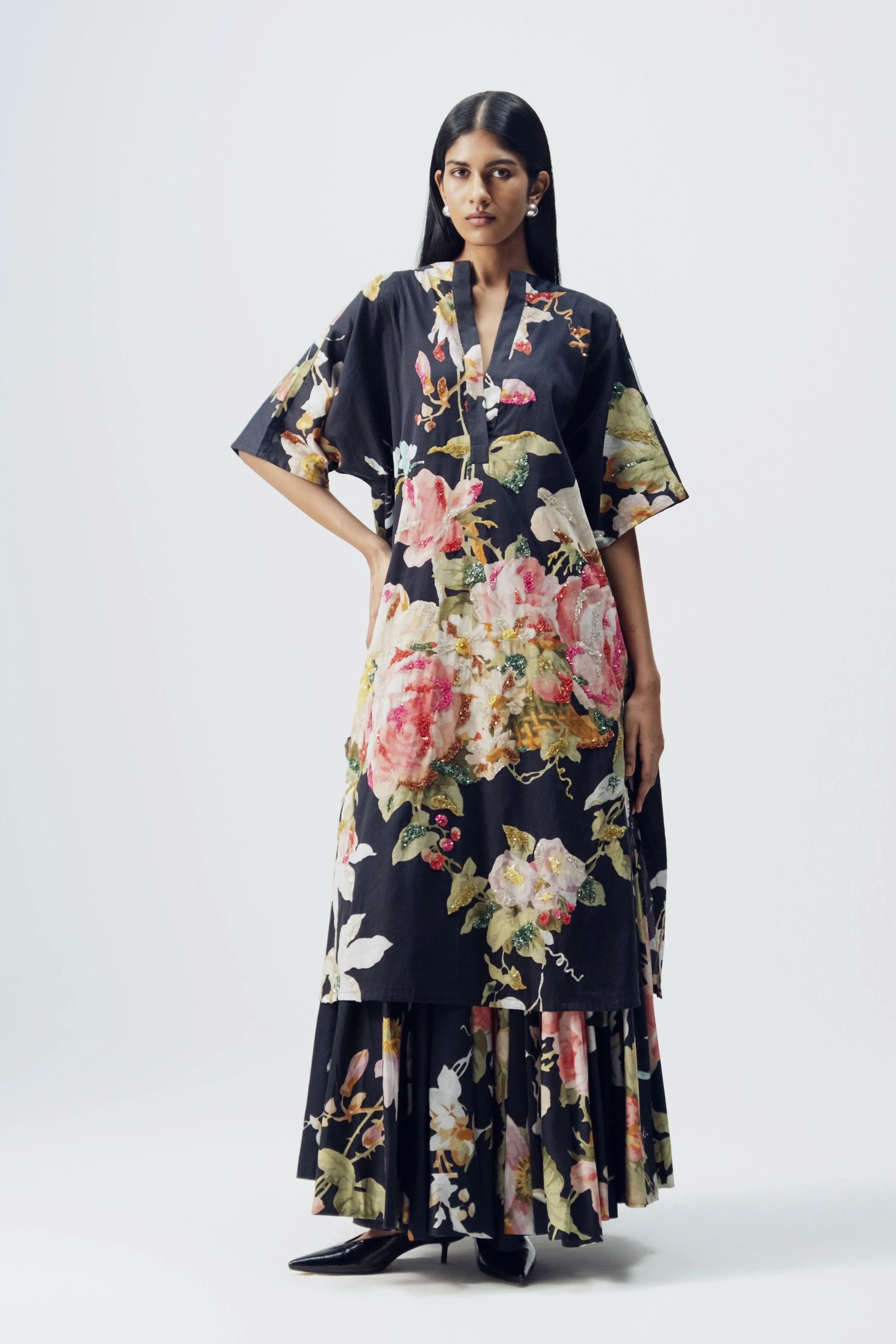 Carmine Embroidered Kurta & Skirt Set