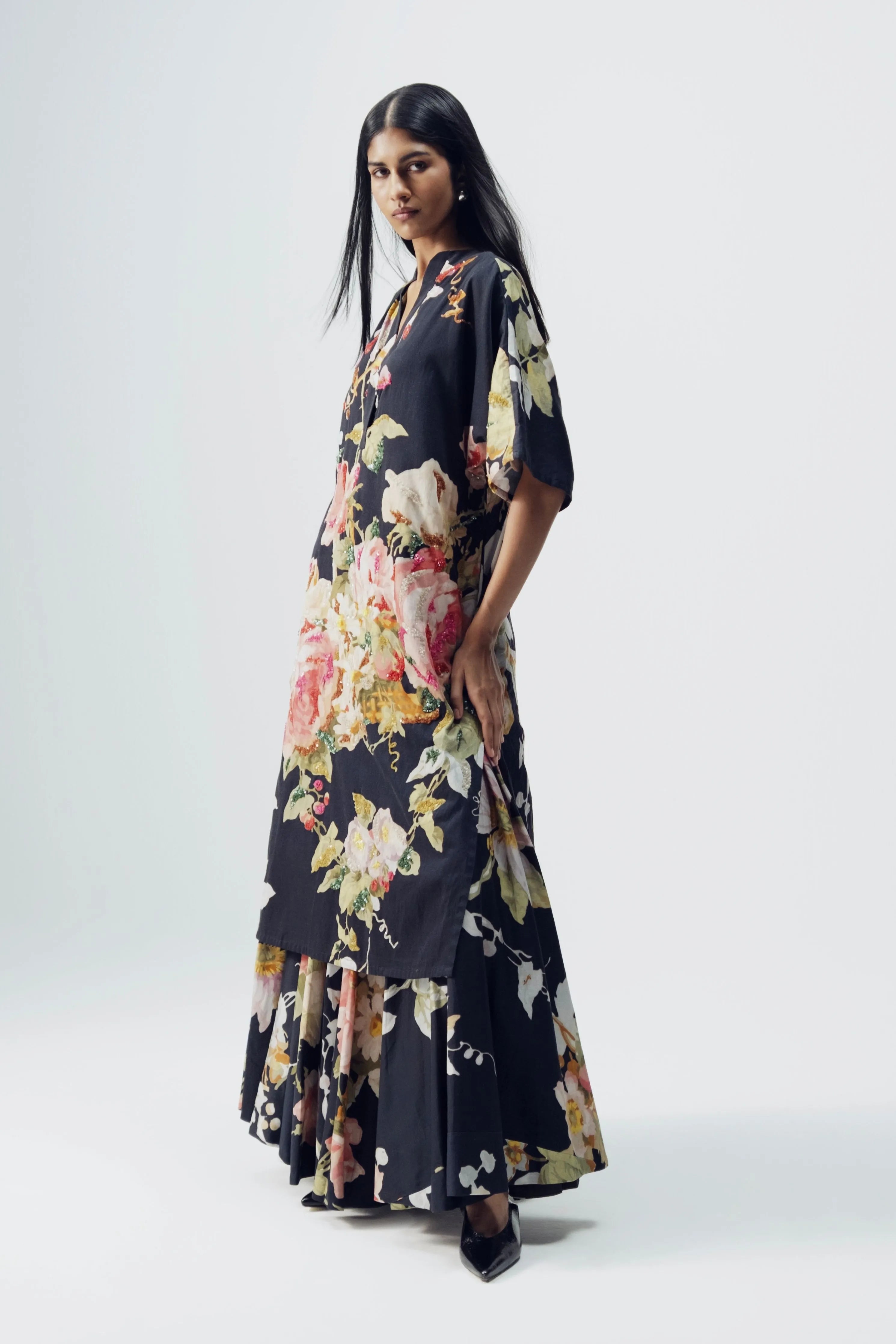 Carmine Embroidered Kurta & Skirt Set