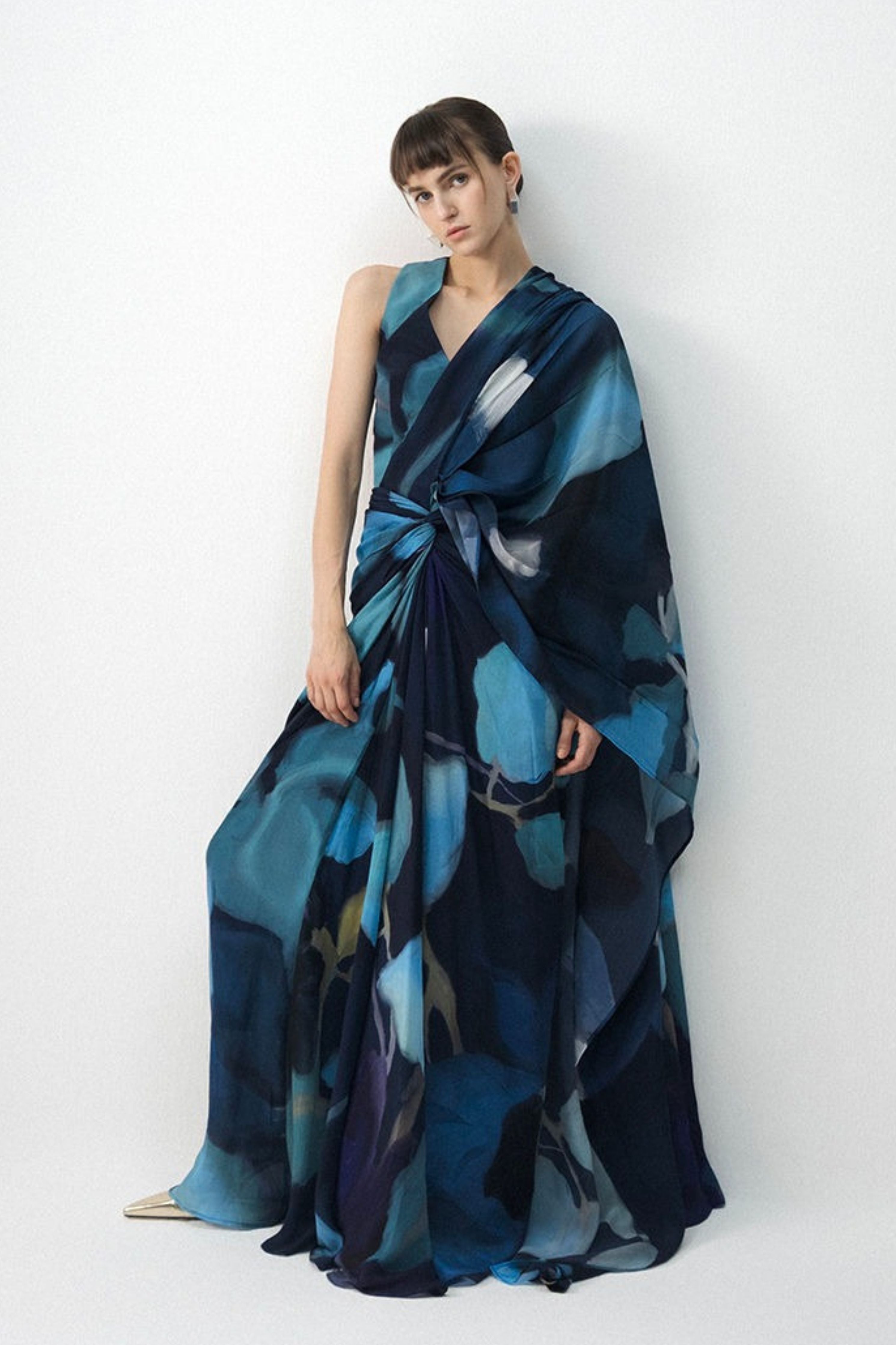 Blue Lagoon Top & Pre- Draped Saree Set