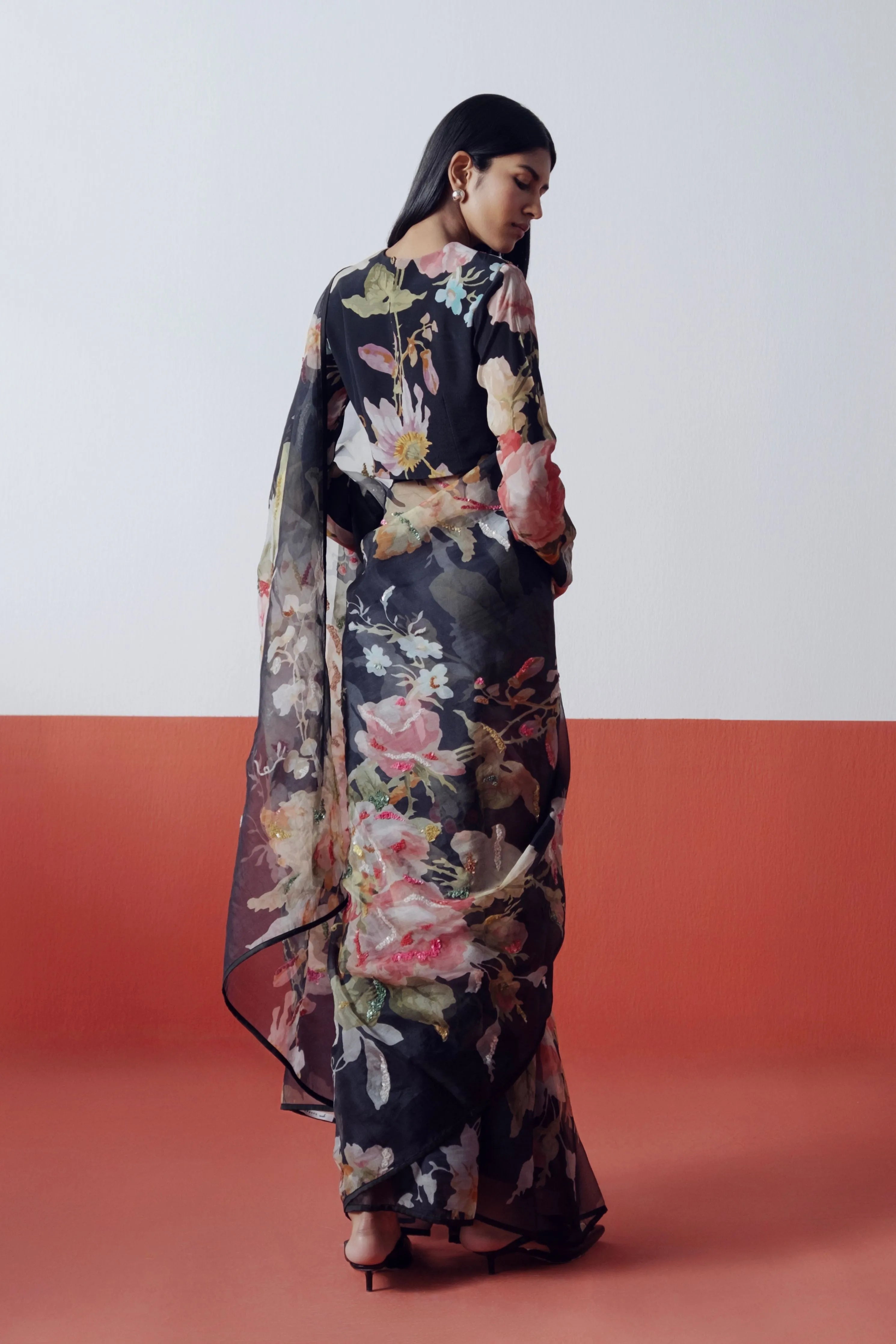 Carmine Embroidered Saree