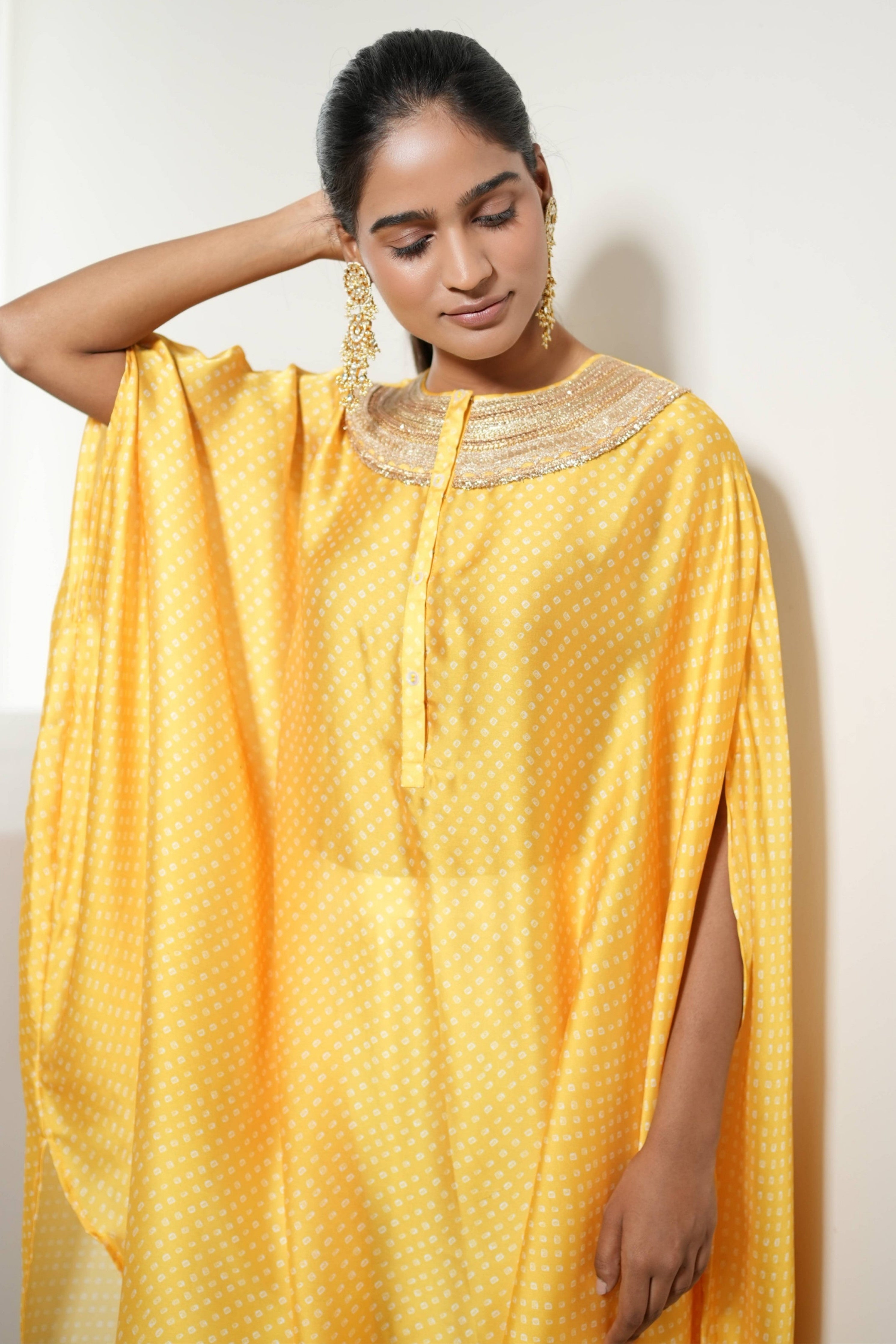 Yellow Bandhej Kaftan