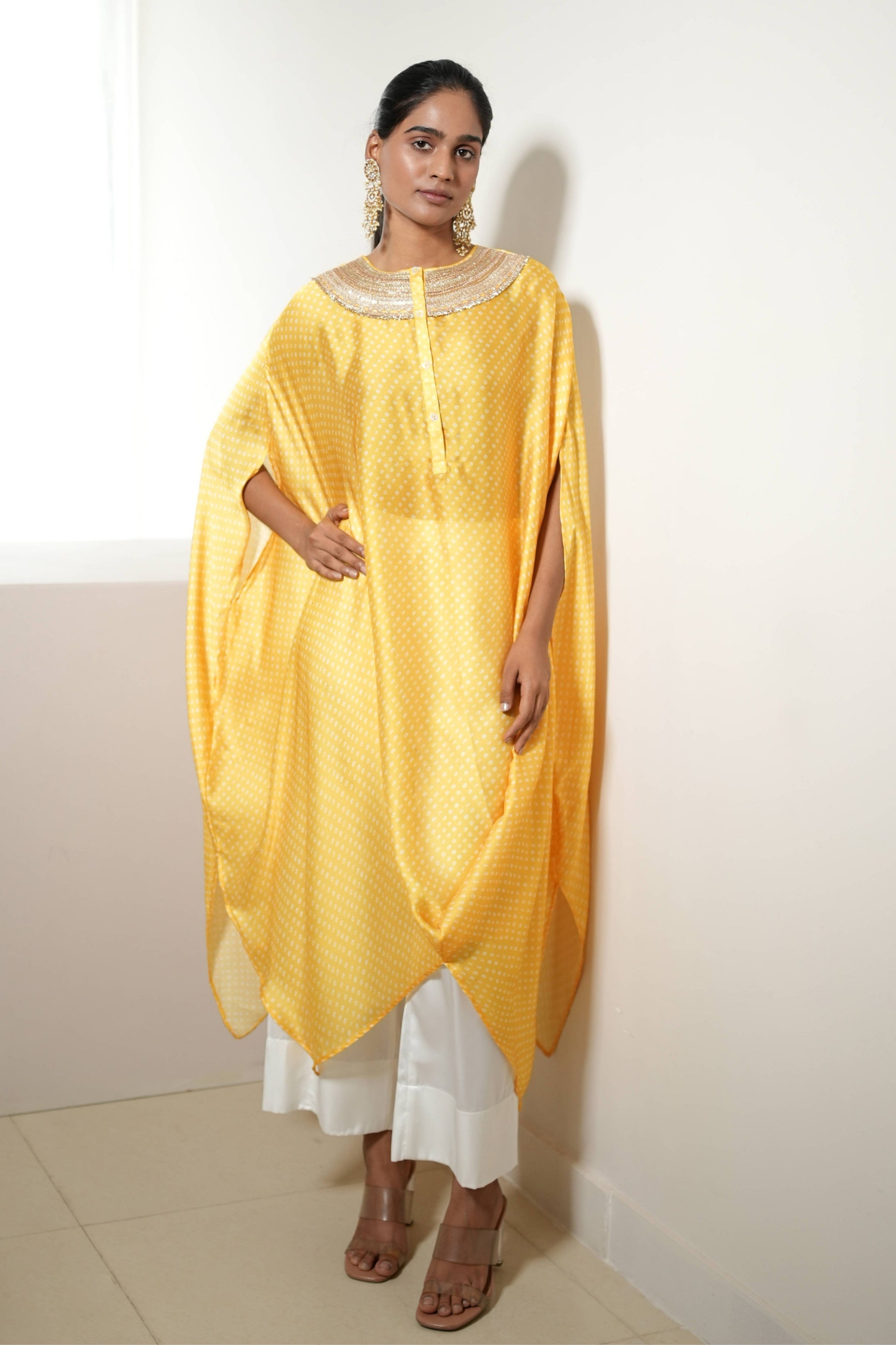 Yellow Bandhej Kaftan