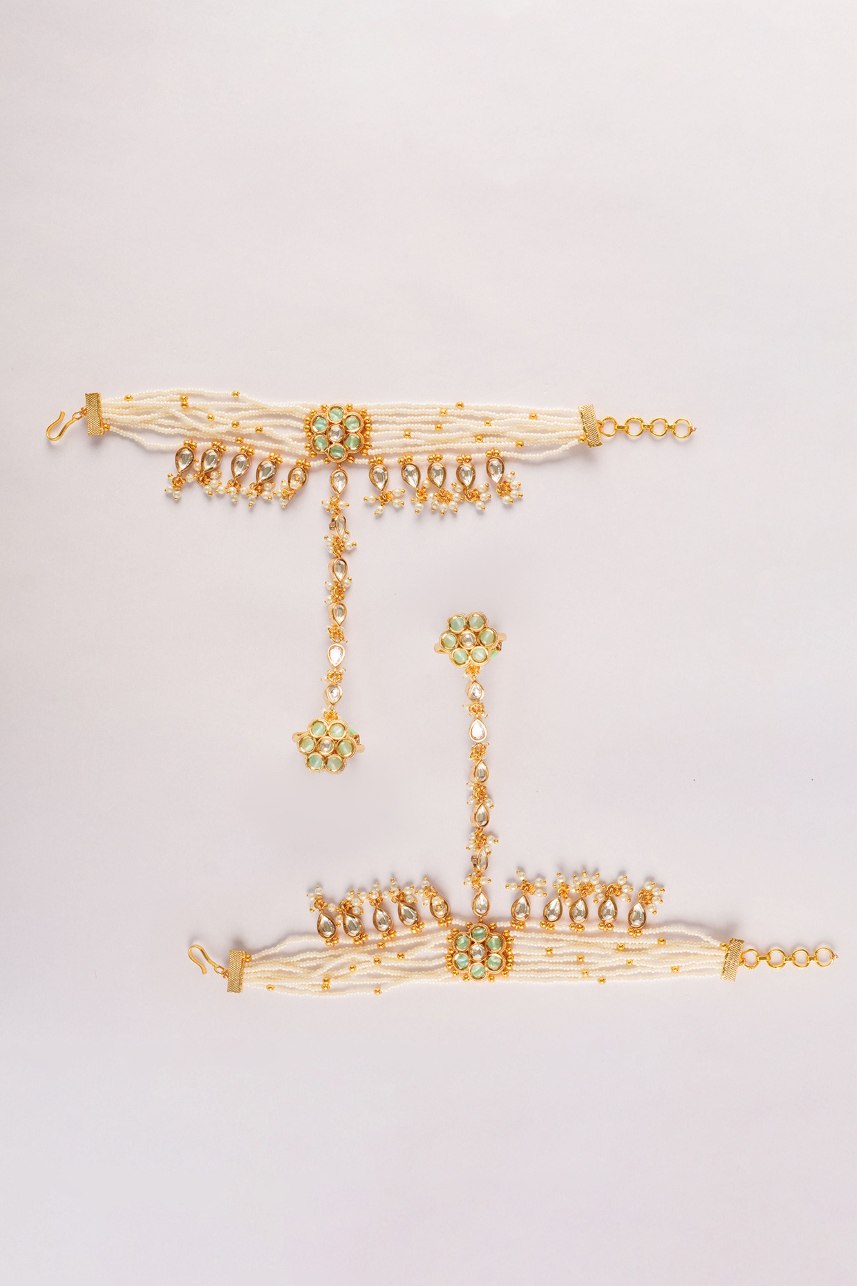 Vedhi Mint Green Kundan Hathphool
