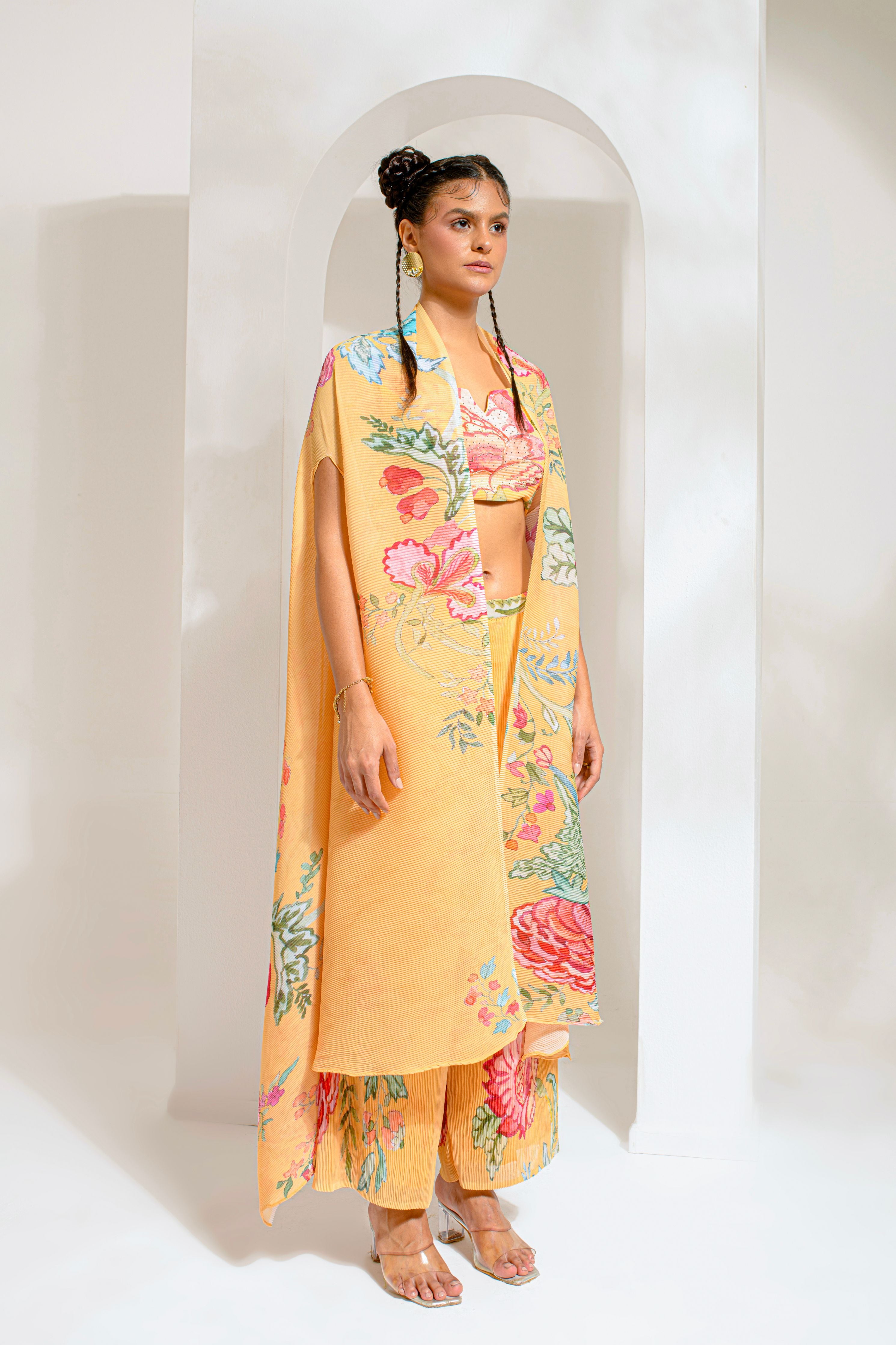 Yellow Hand Paint Jacket Set