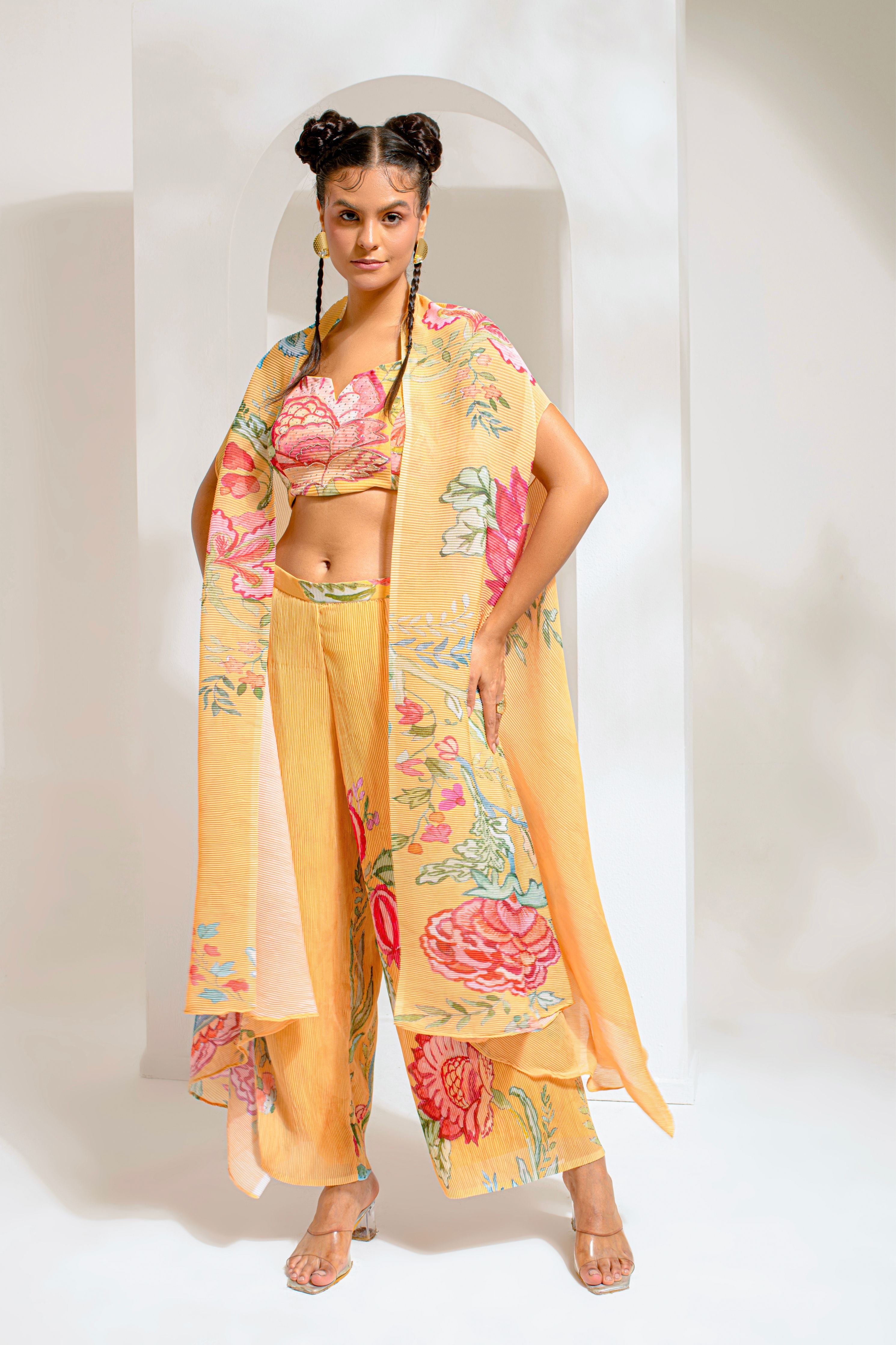 Yellow Hand Paint Jacket Set