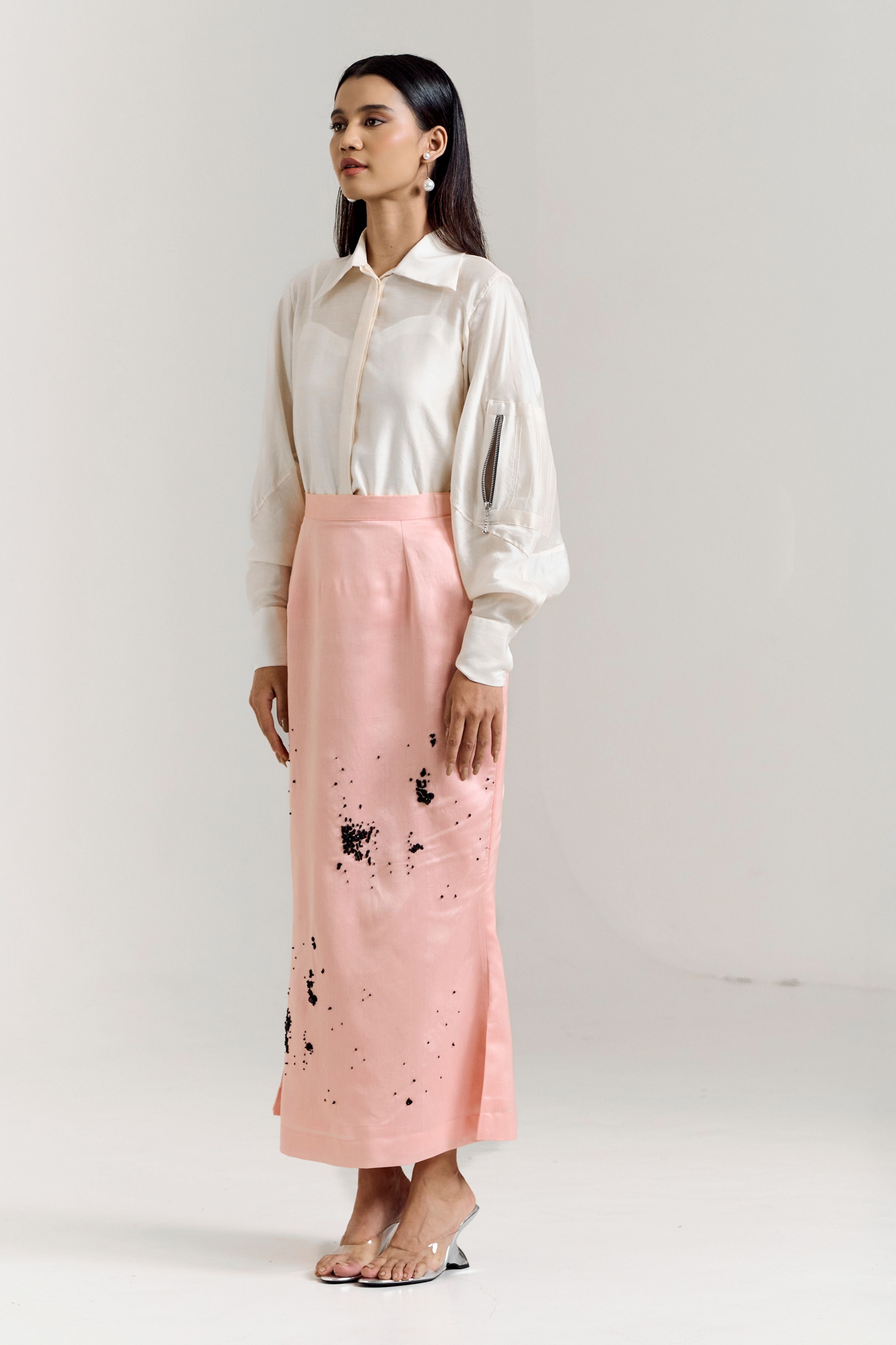 White Pink Zipper Shirt Coord