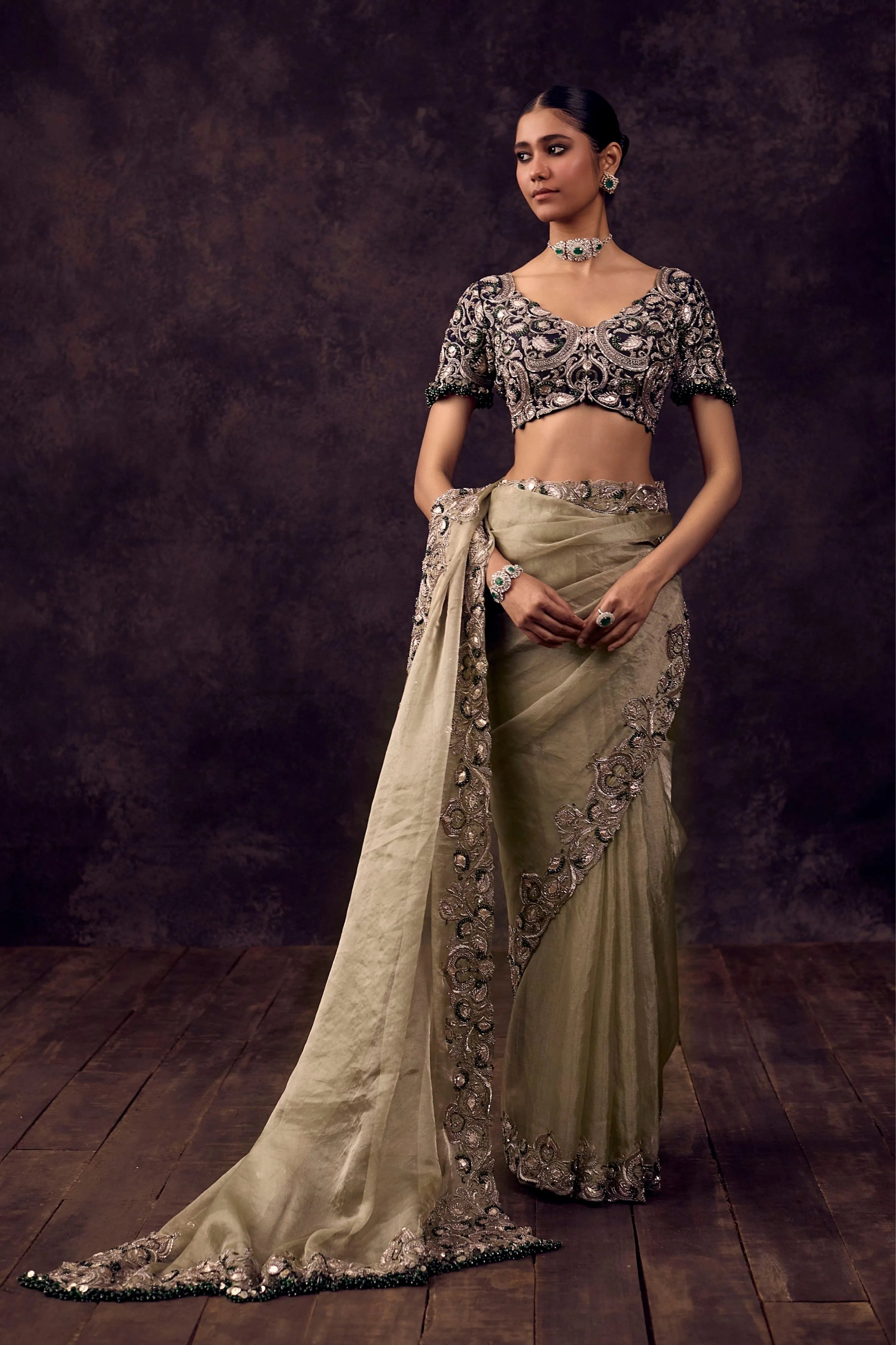 As Mirror Tissue Saree Set