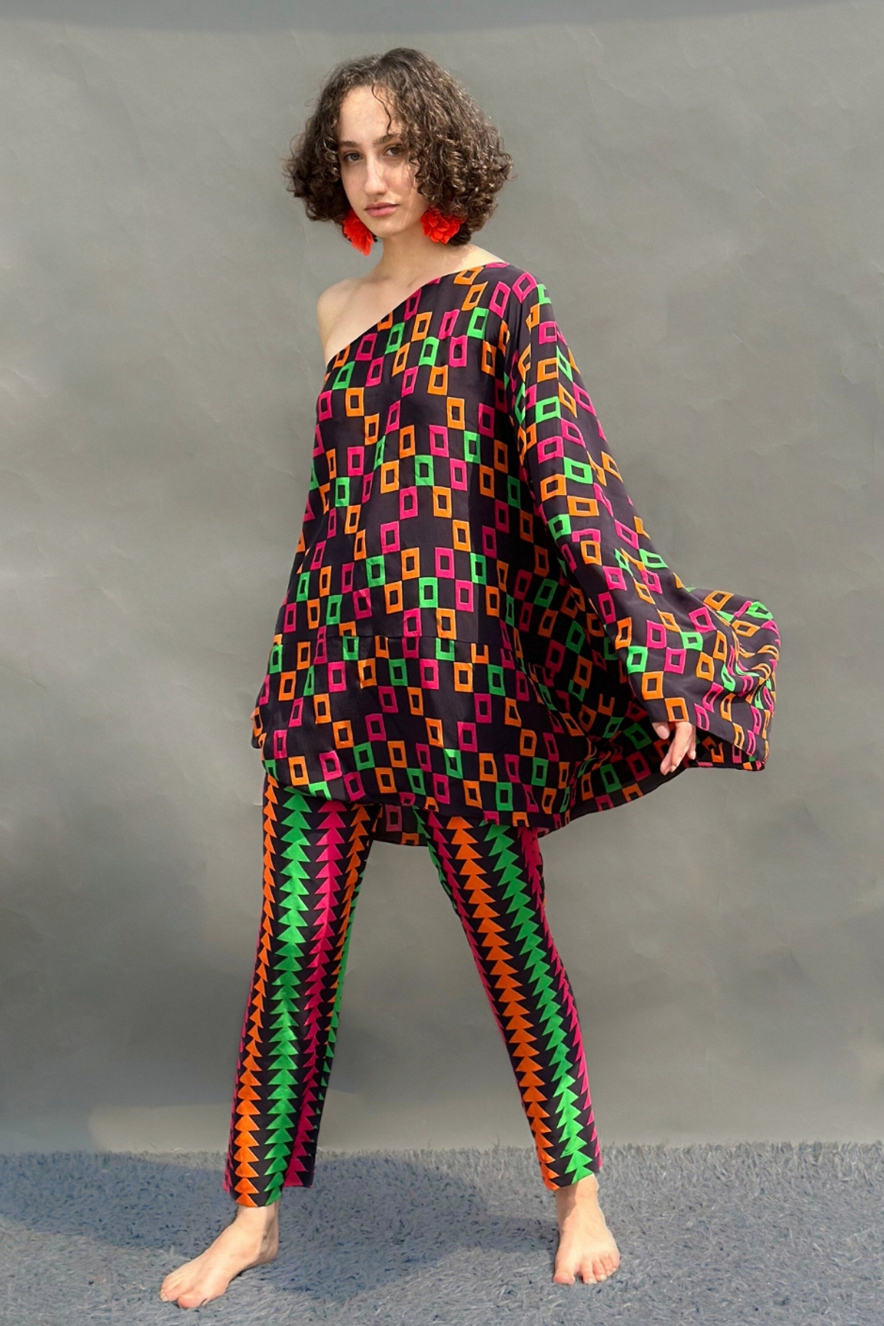 Zig Zag Print Cowl Sleeve Co-Ord Set