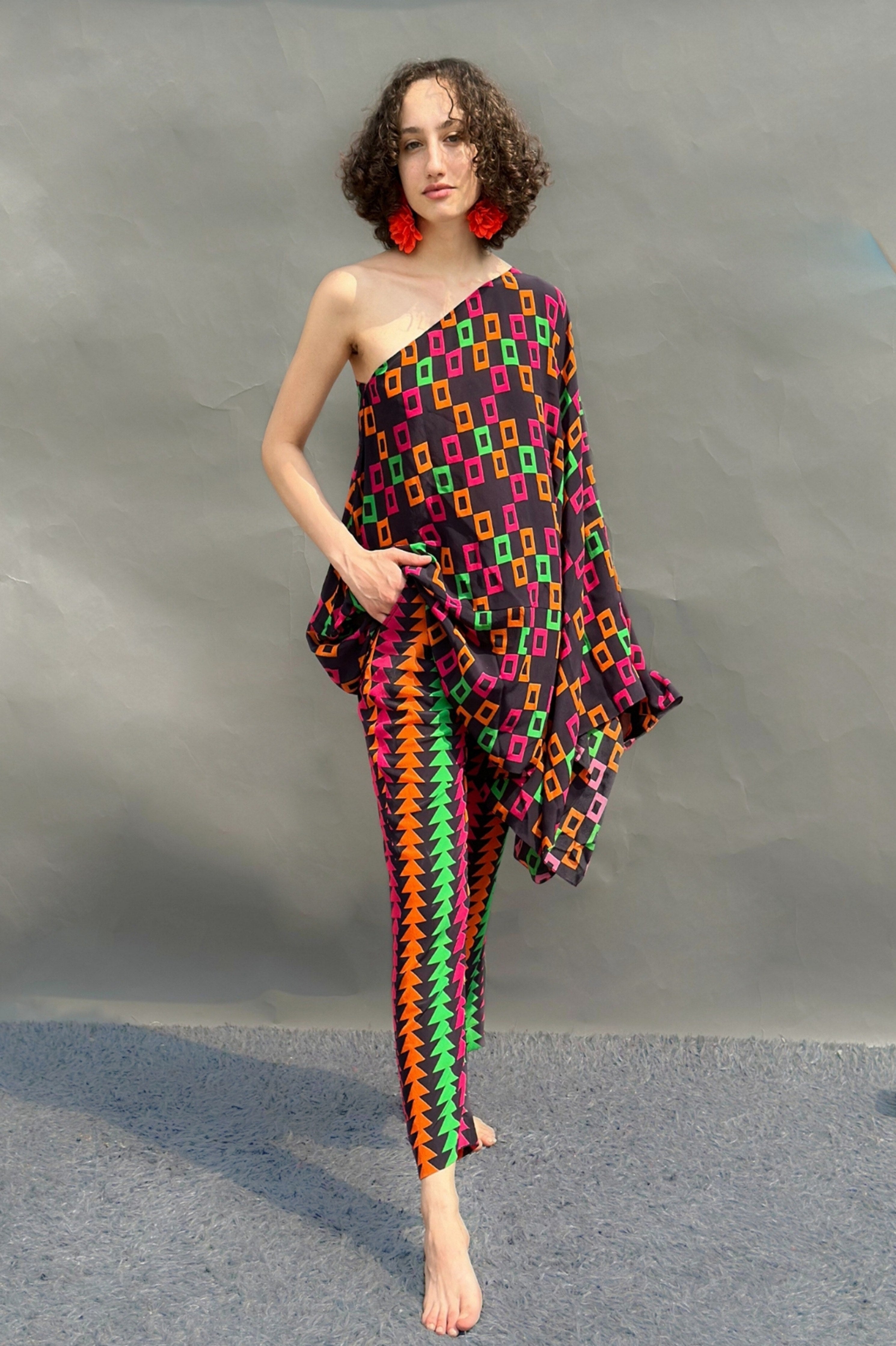 Zig Zag Print Cowl Sleeve Co-Ord Set