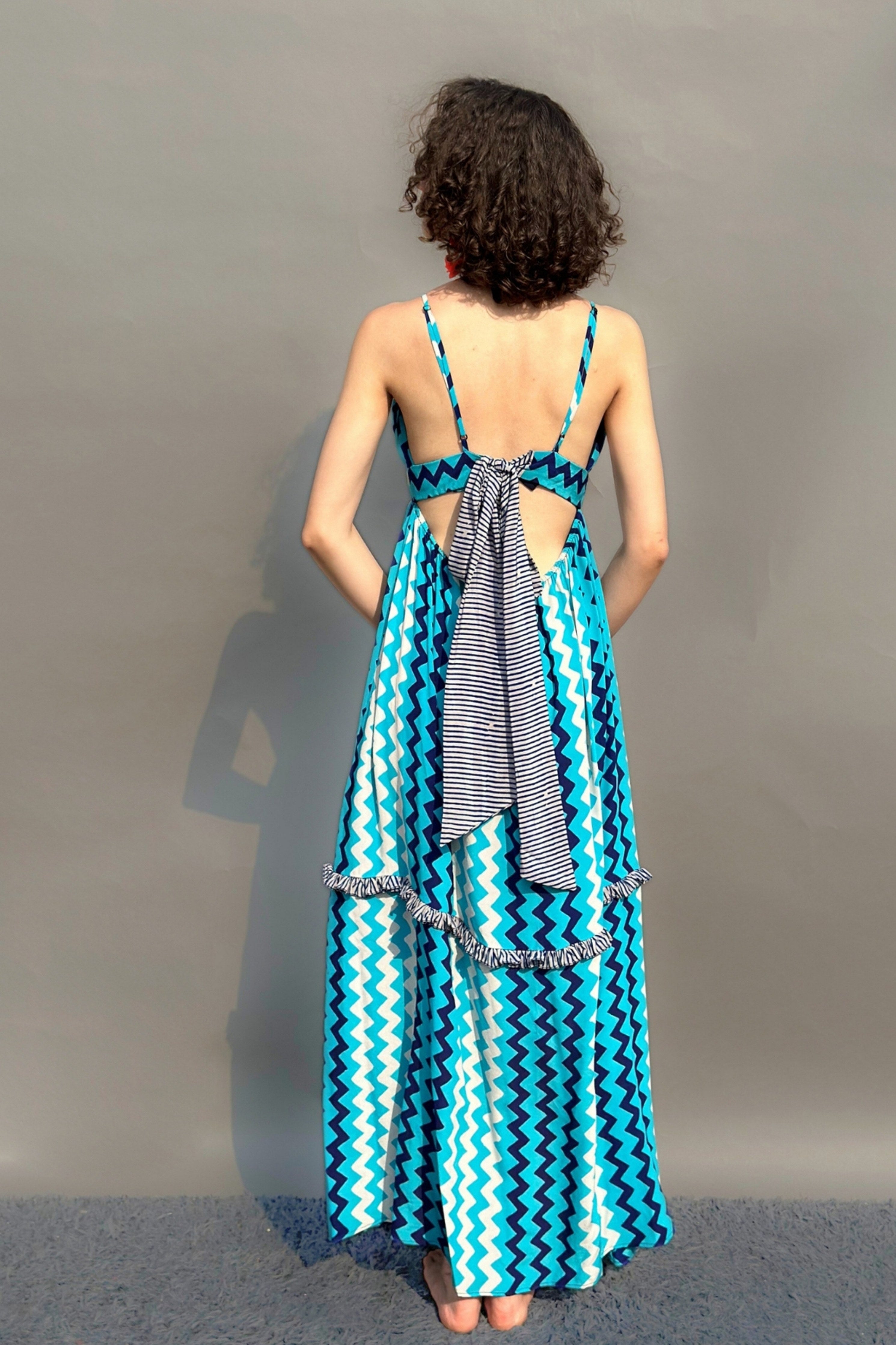 Zig Zag Printed Strappy Maxi Dress