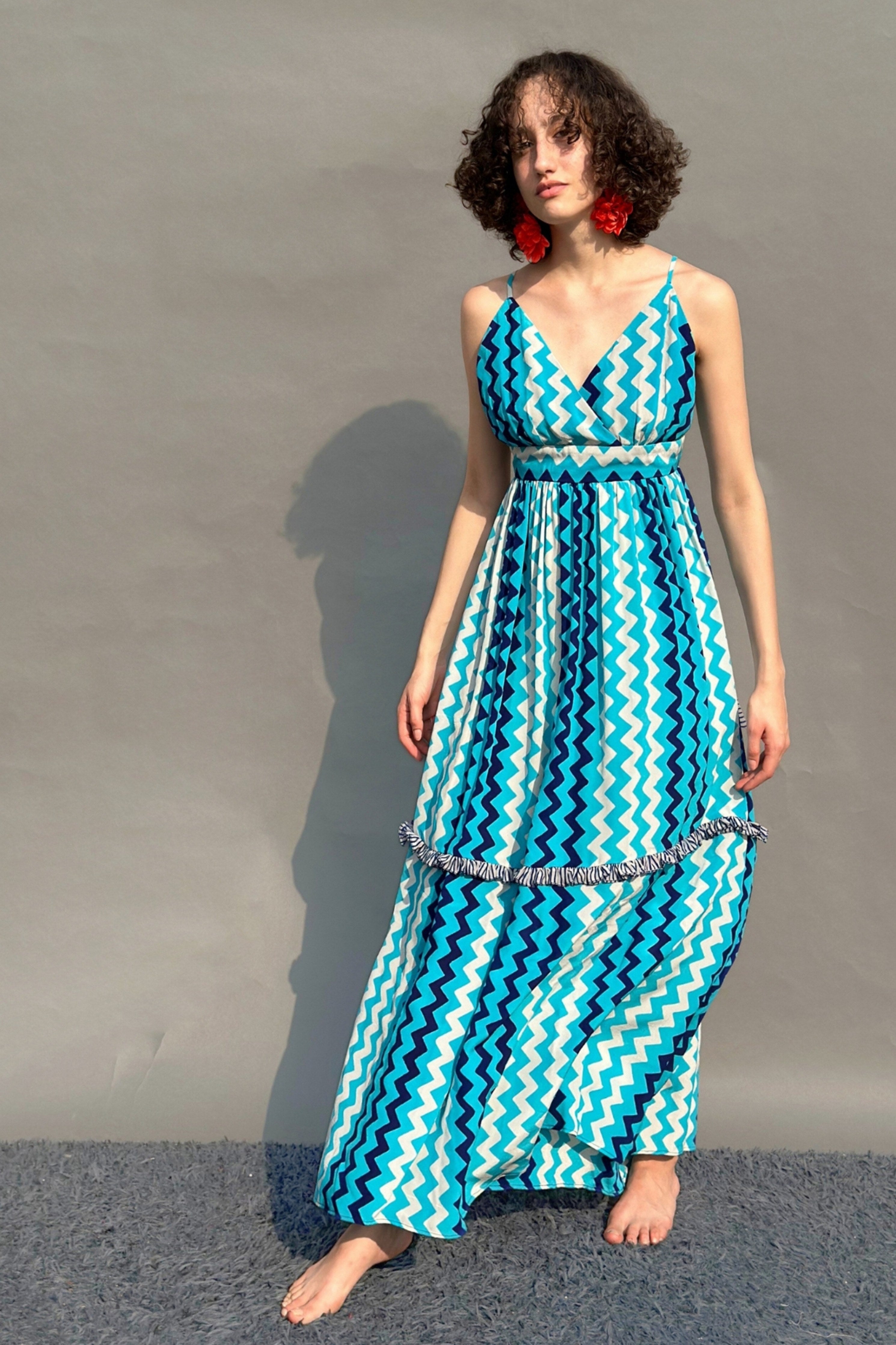 Zig Zag Printed Strappy Maxi Dress