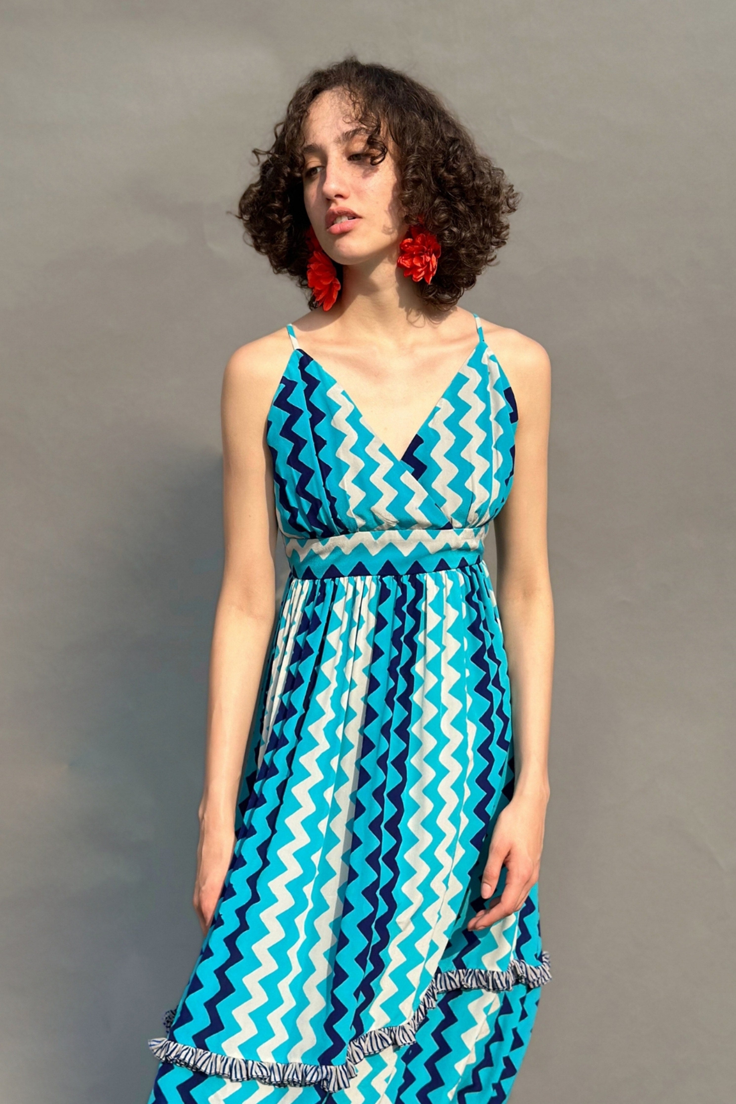 Zig Zag Printed Strappy Maxi Dress