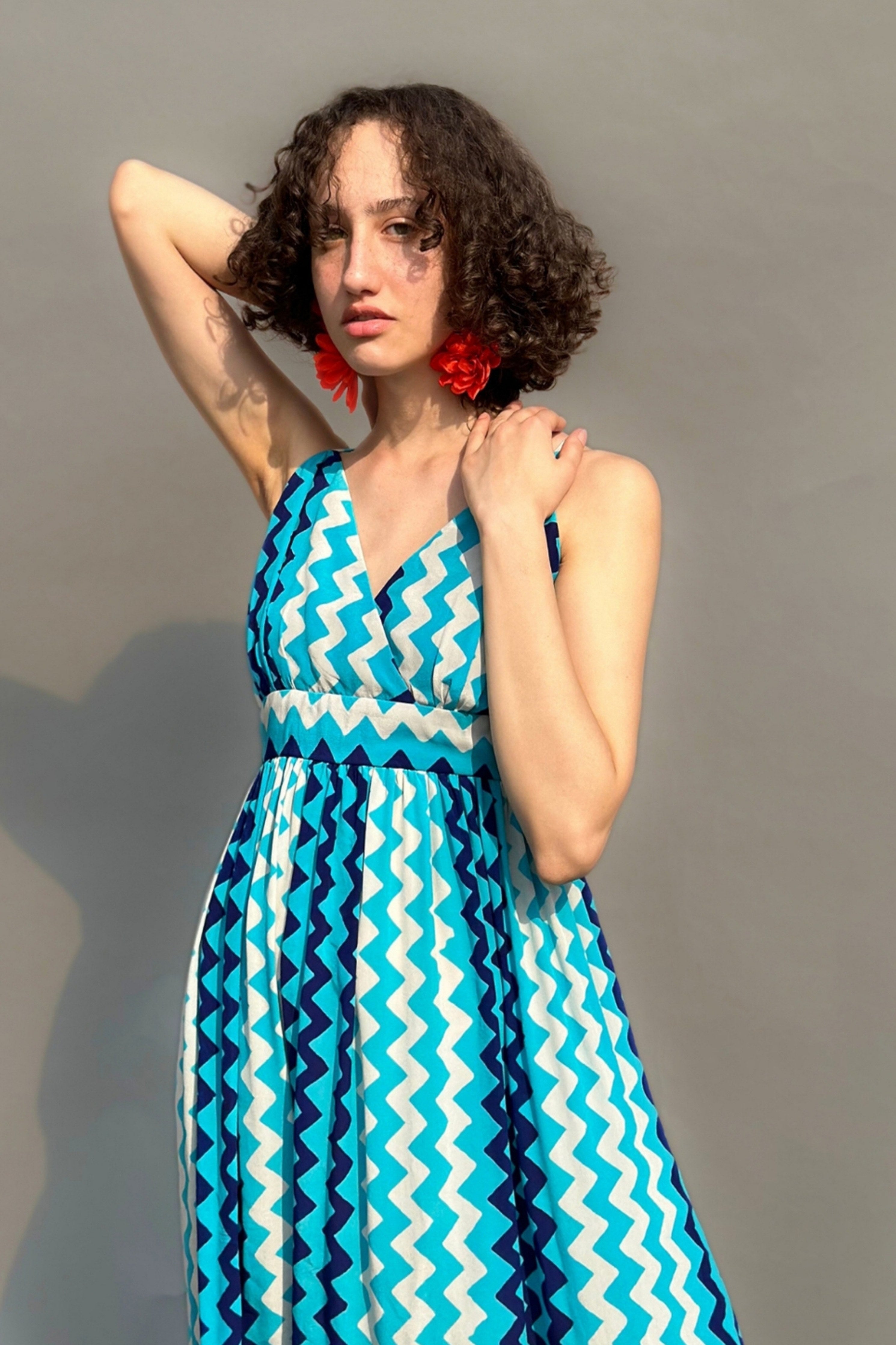 Zig Zag Printed Strappy Maxi Dress