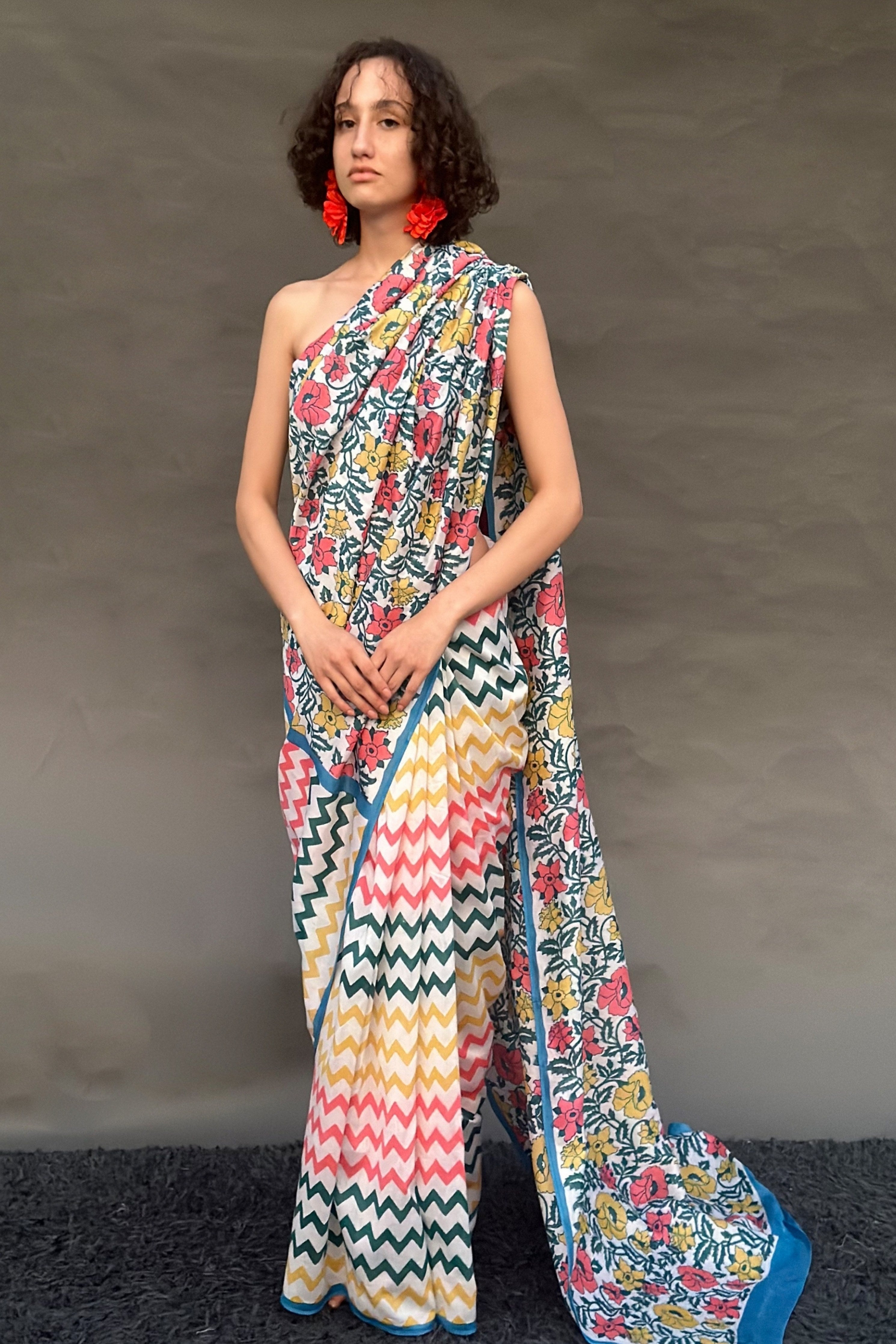 Zig Zag & Floral Saree