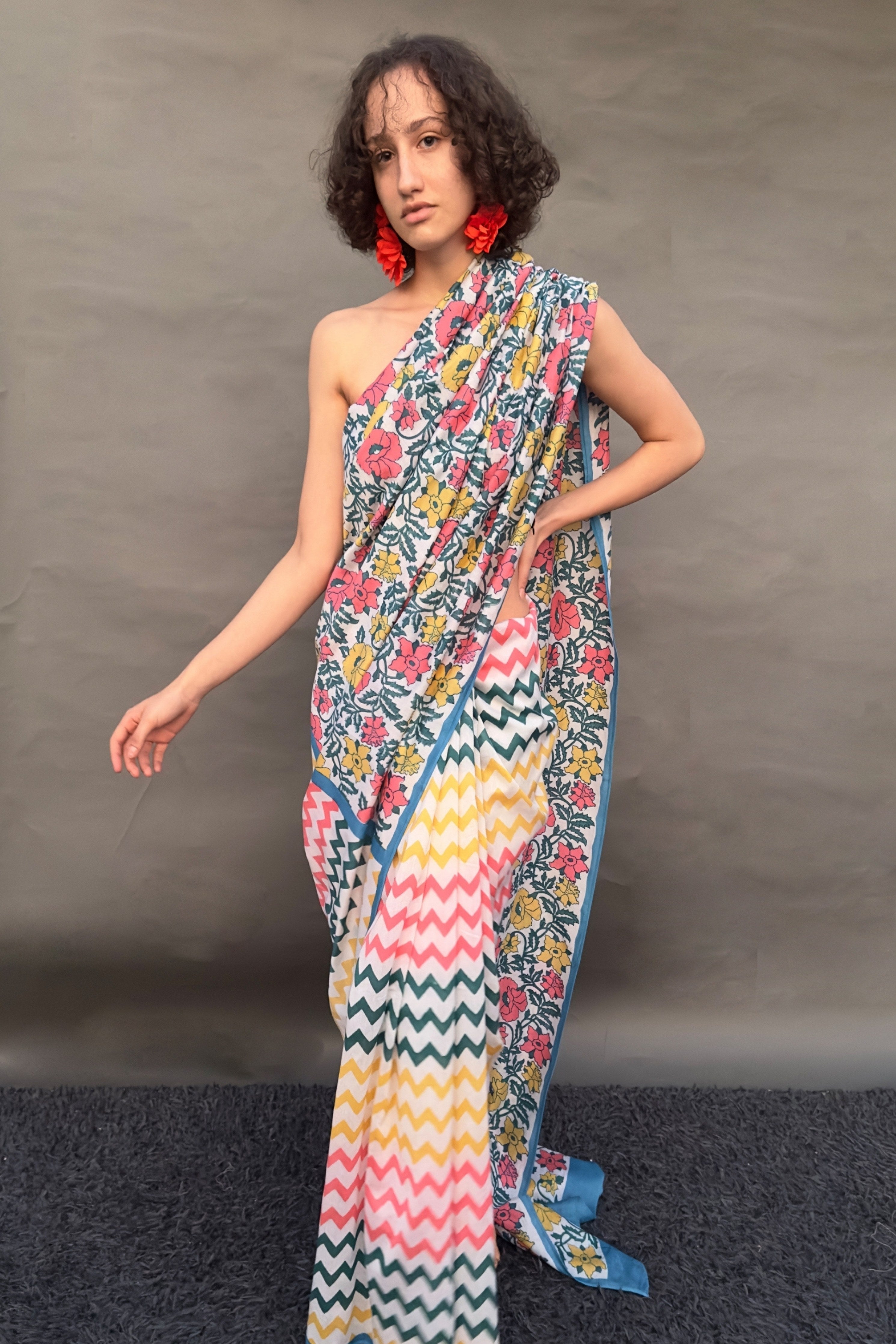 Zig Zag & Floral Saree