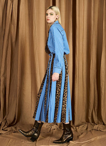 Pleated Striped & Leopard Skirt