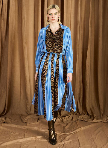 Pleated Striped & Leopard Skirt