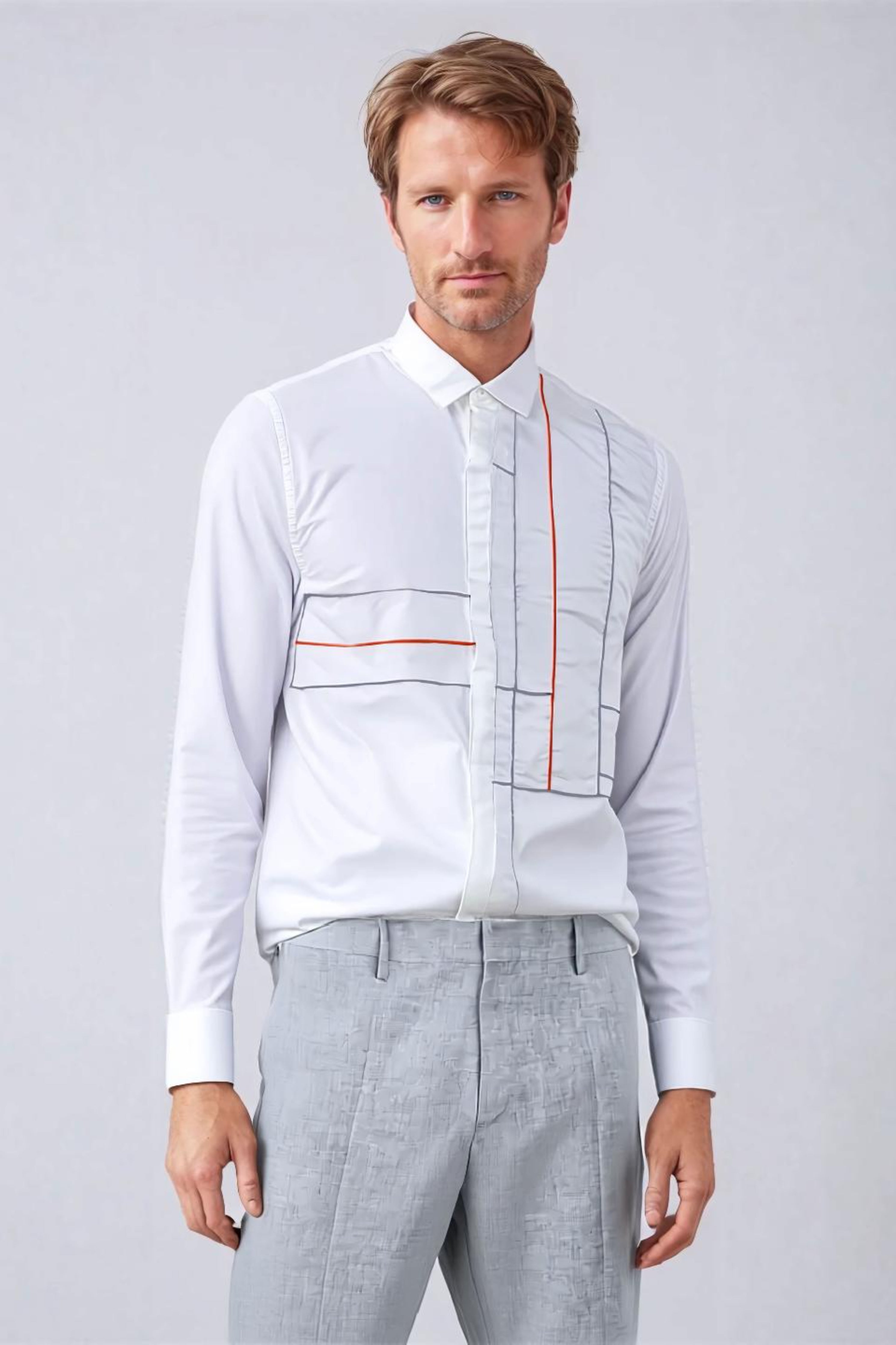 White Geometric Cord Casual Shirt