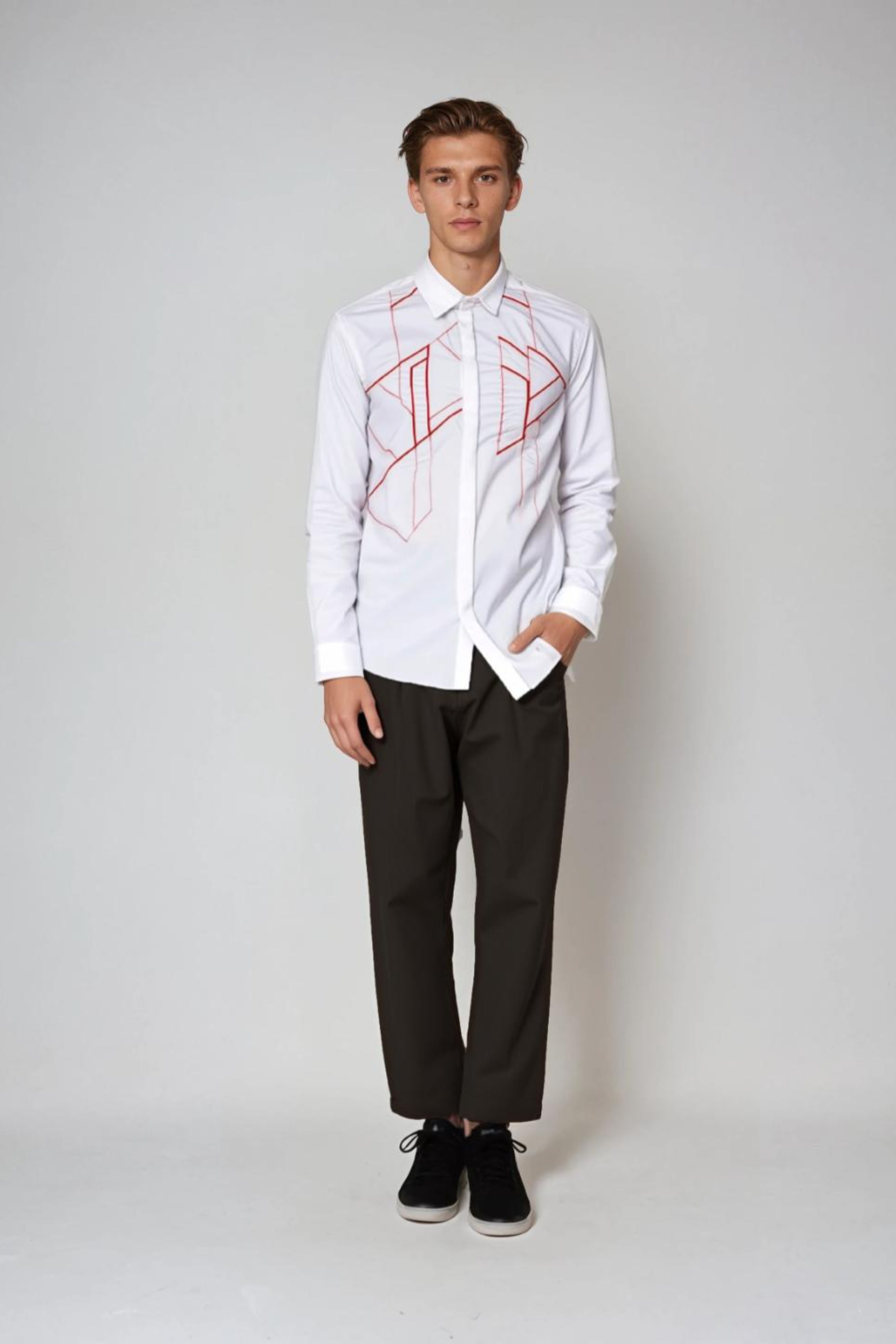White Geometric Cord Casual Shirt