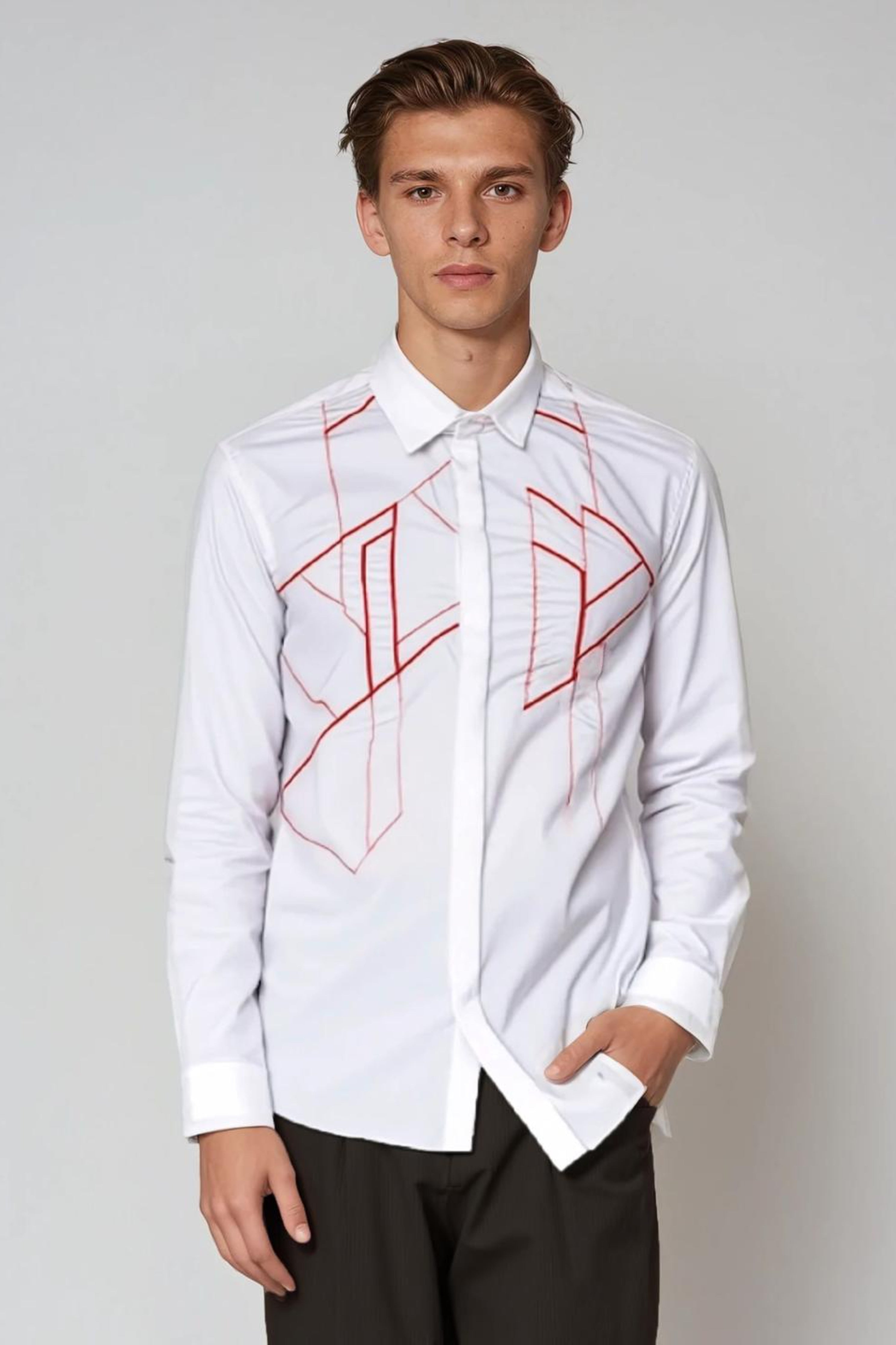 White Geometric Cord Casual Shirt