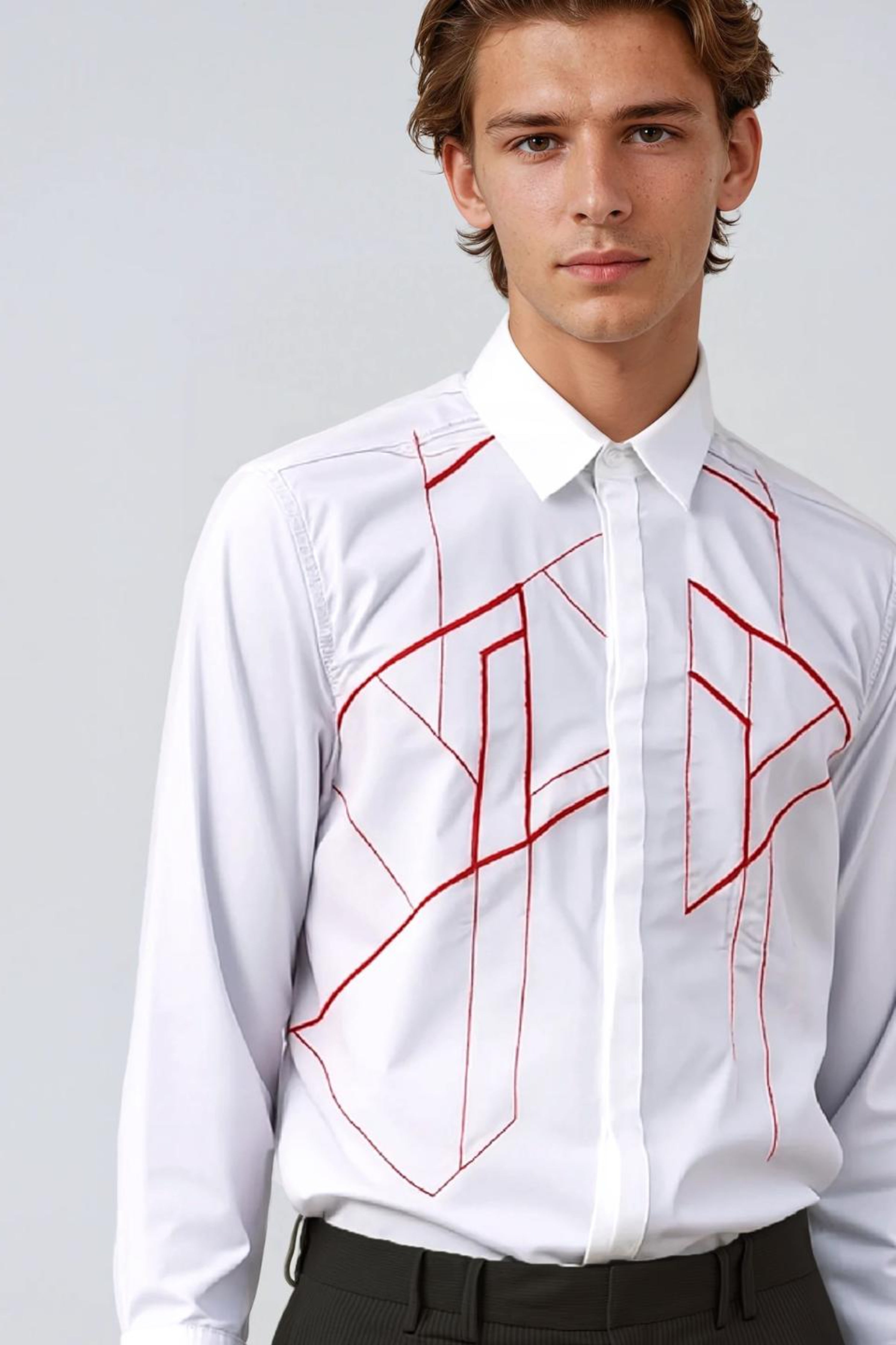 White Geometric Cord Casual Shirt