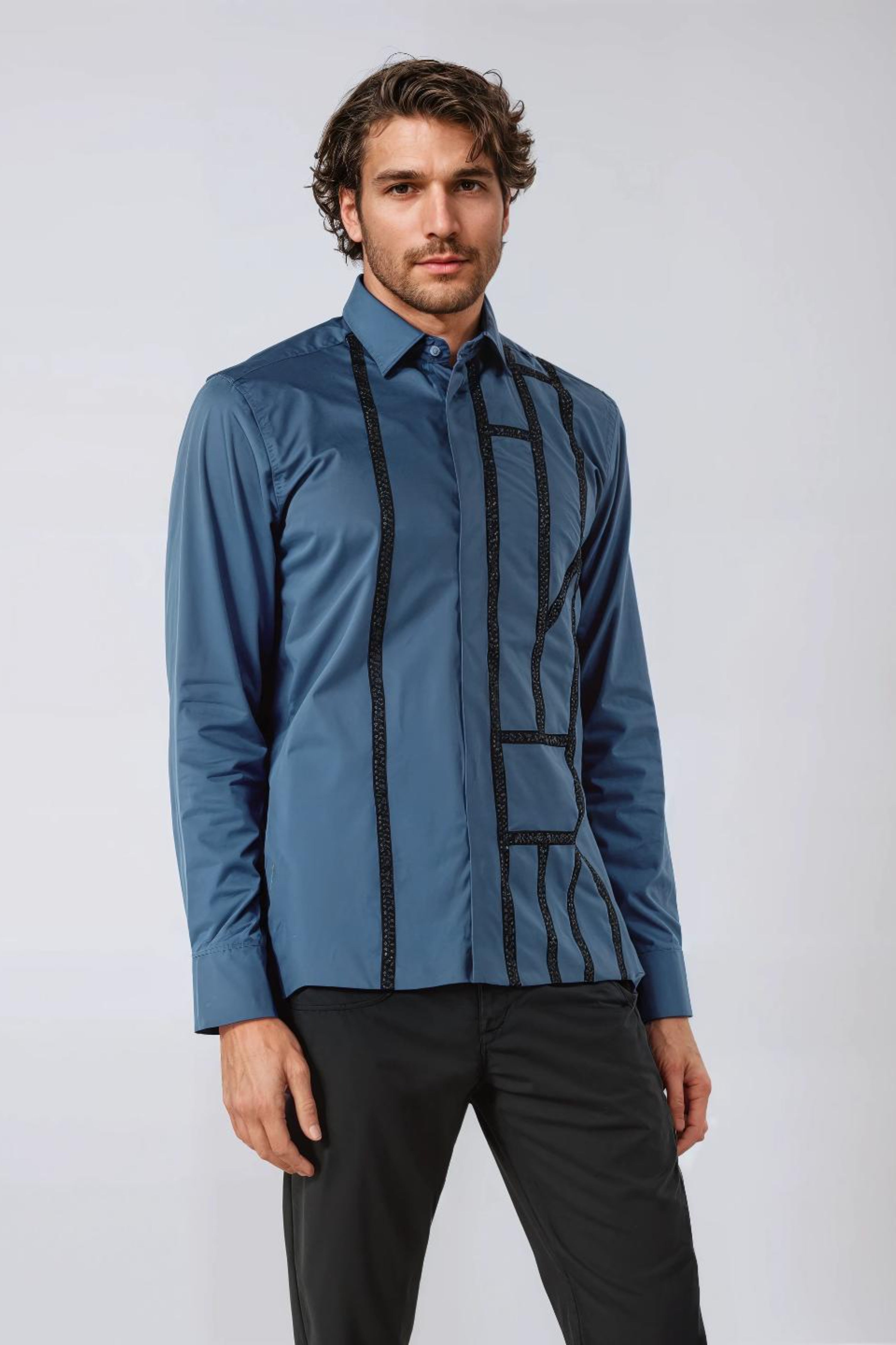 Blue Geometric Lace Party Shirt