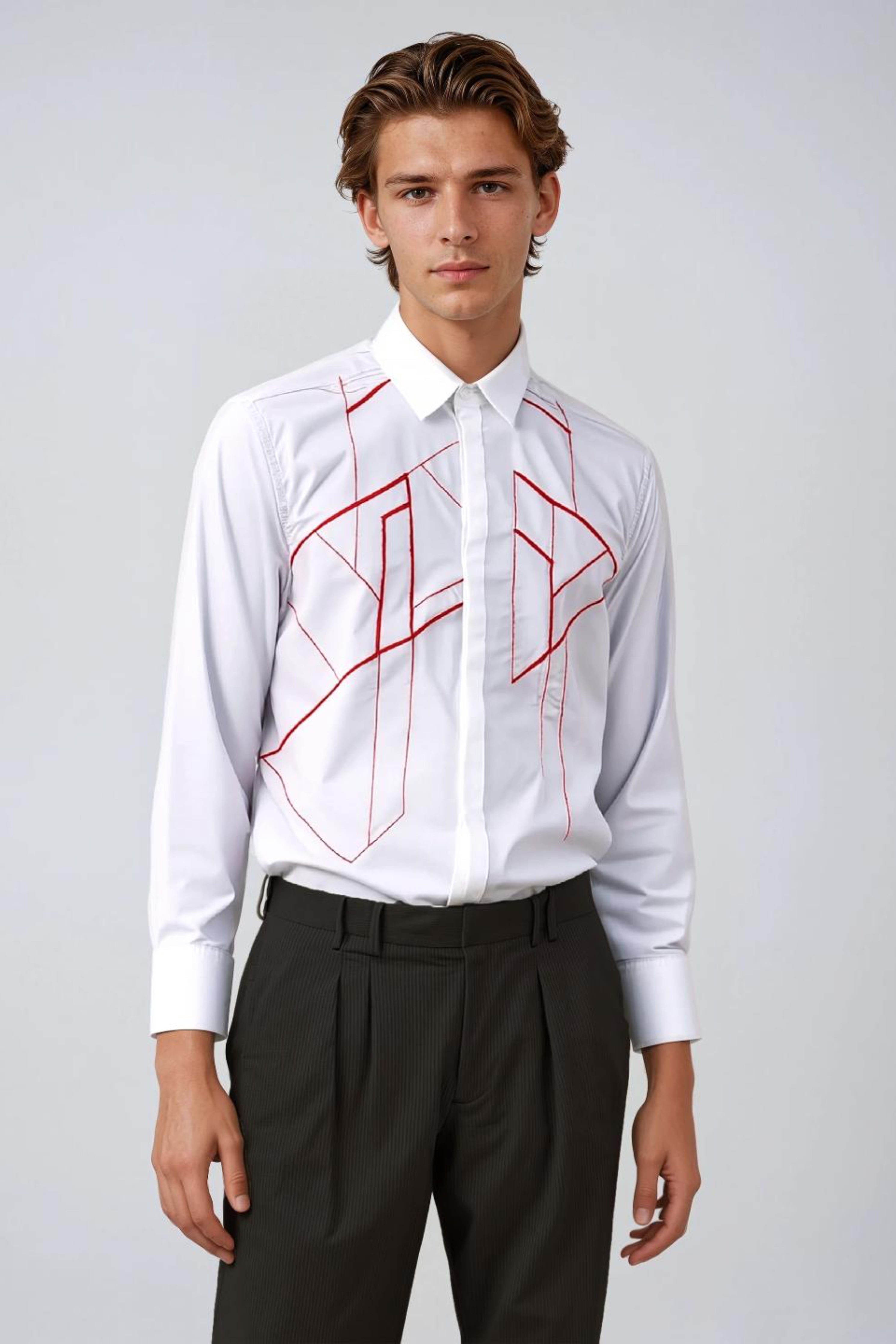 White Geometric Cord Casual Shirt