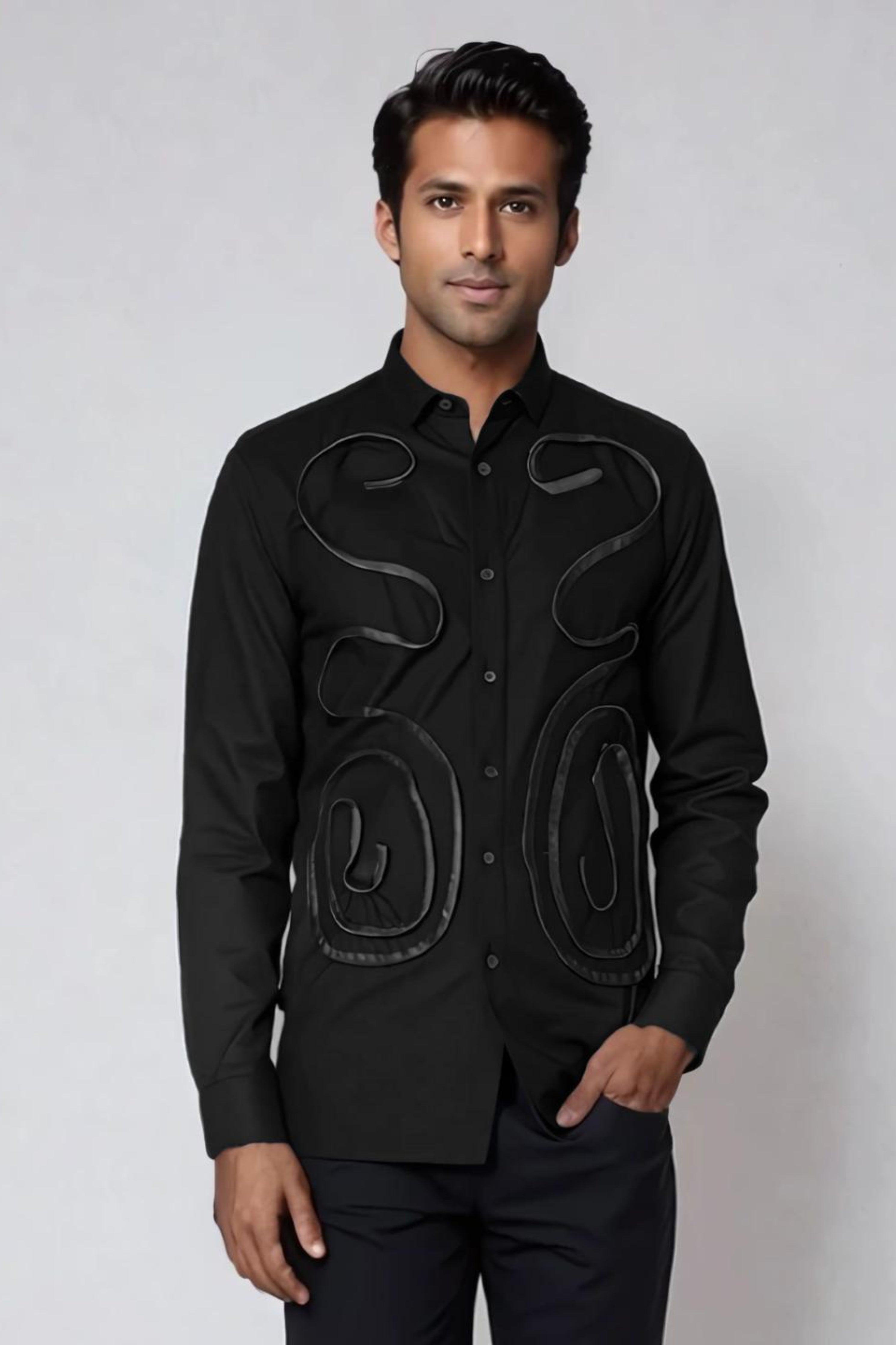Black Embellished Party Shirt
