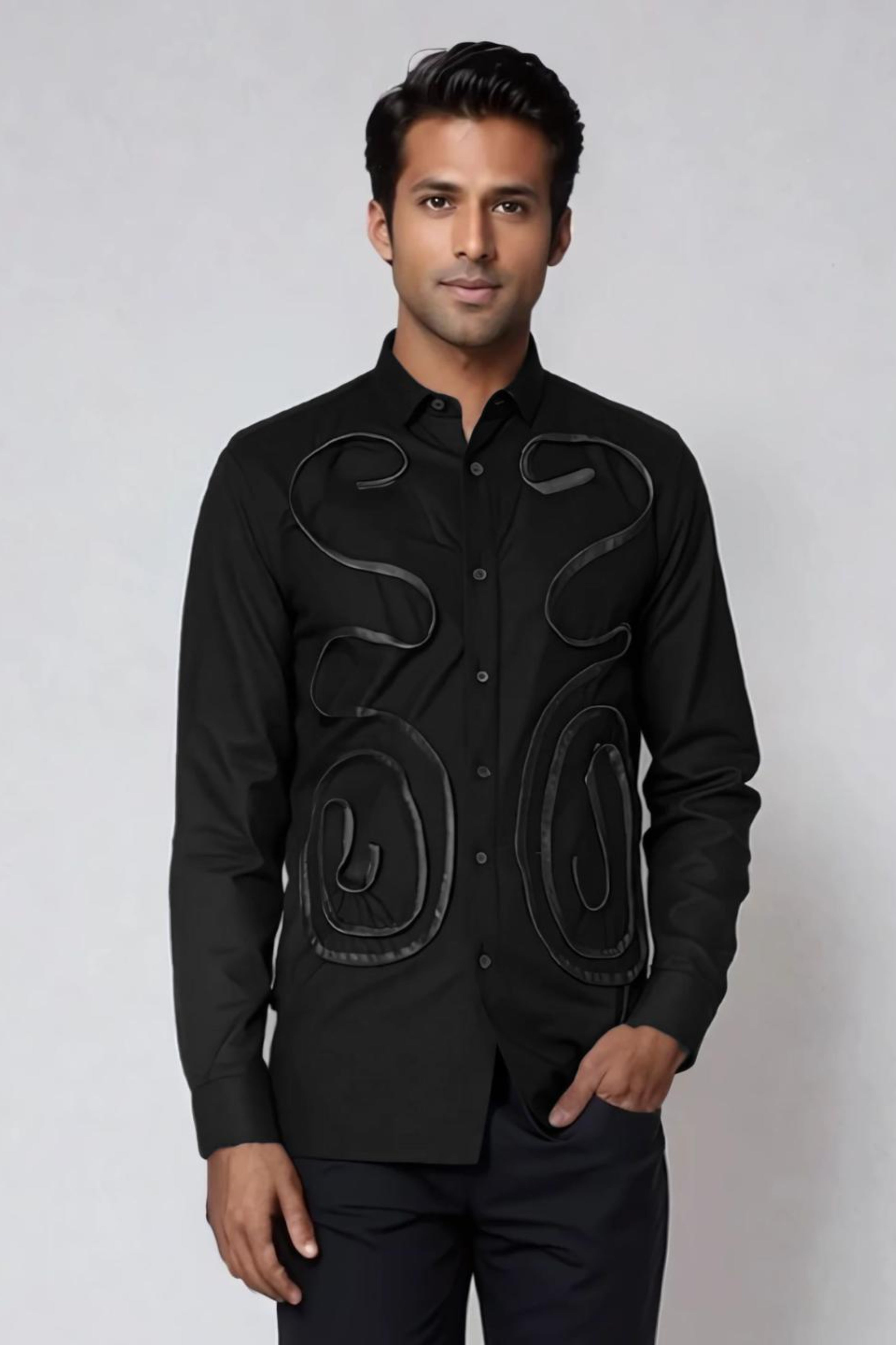 Black Embellished Party Shirt
