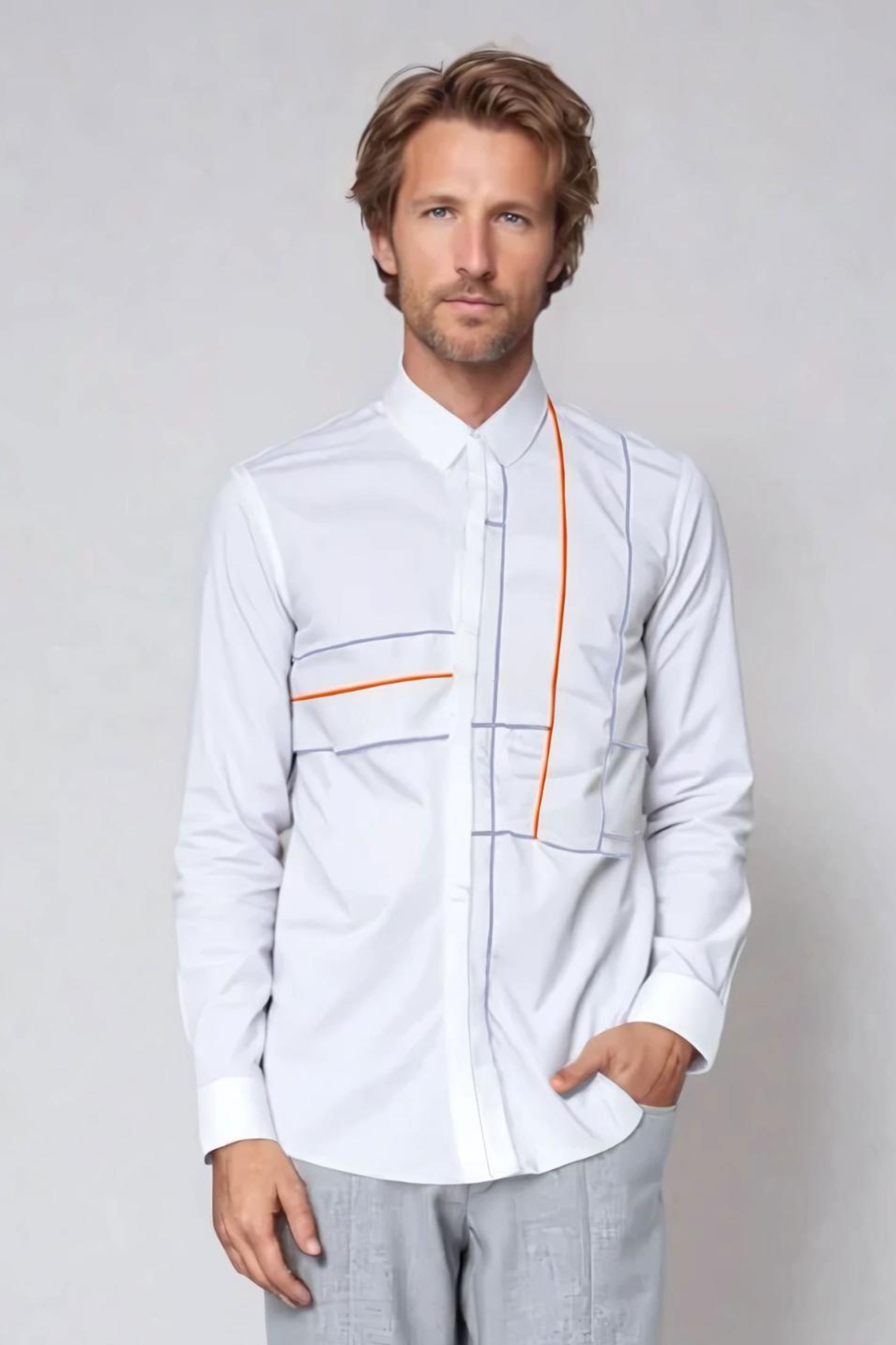 White Geometric Cord Casual Shirt