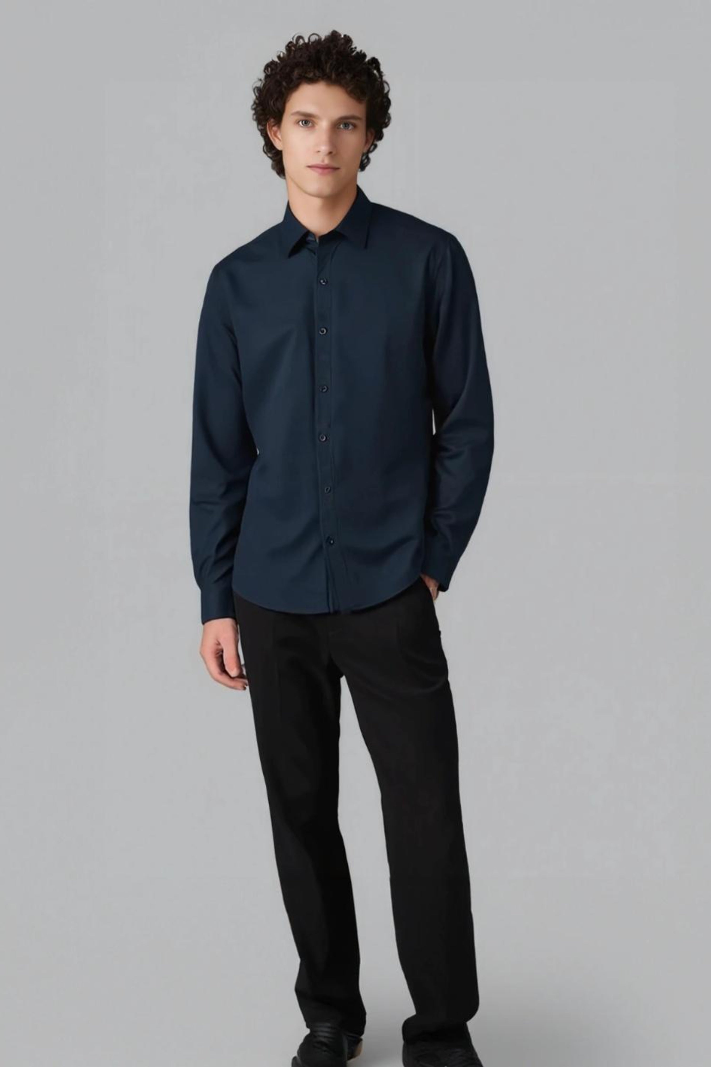 Navy Abstract Embroidered Party Shirt