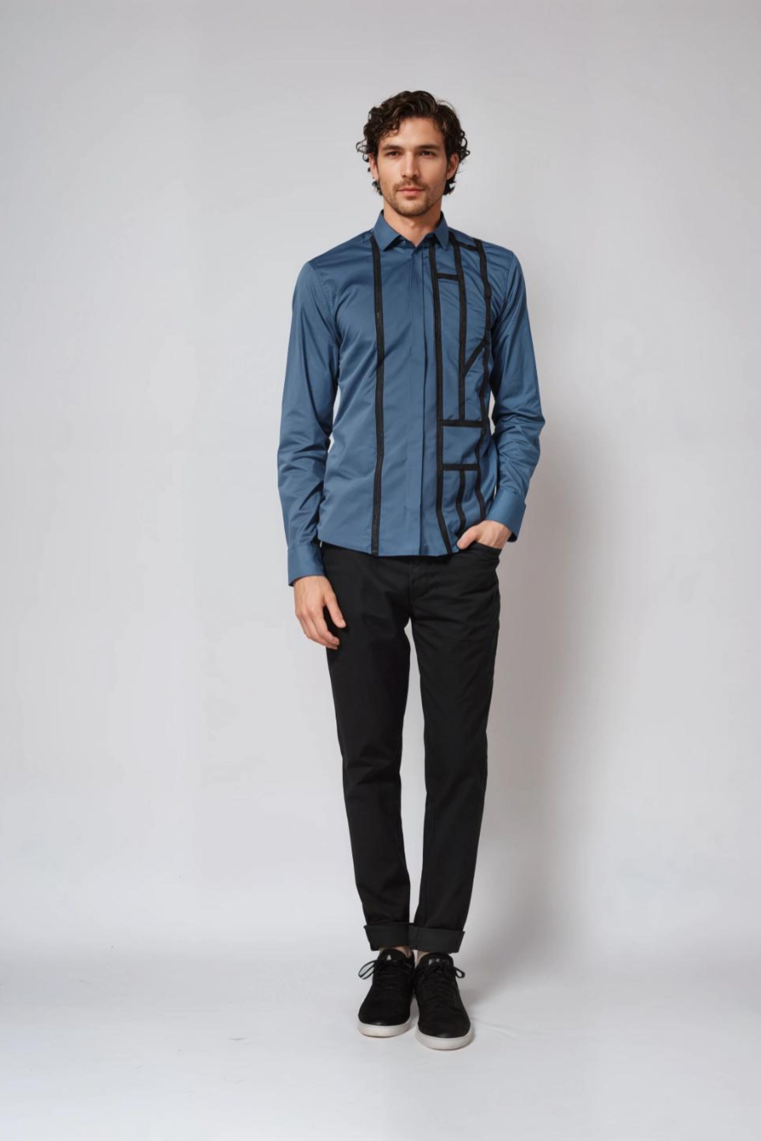 Blue Geometric Lace Party Shirt