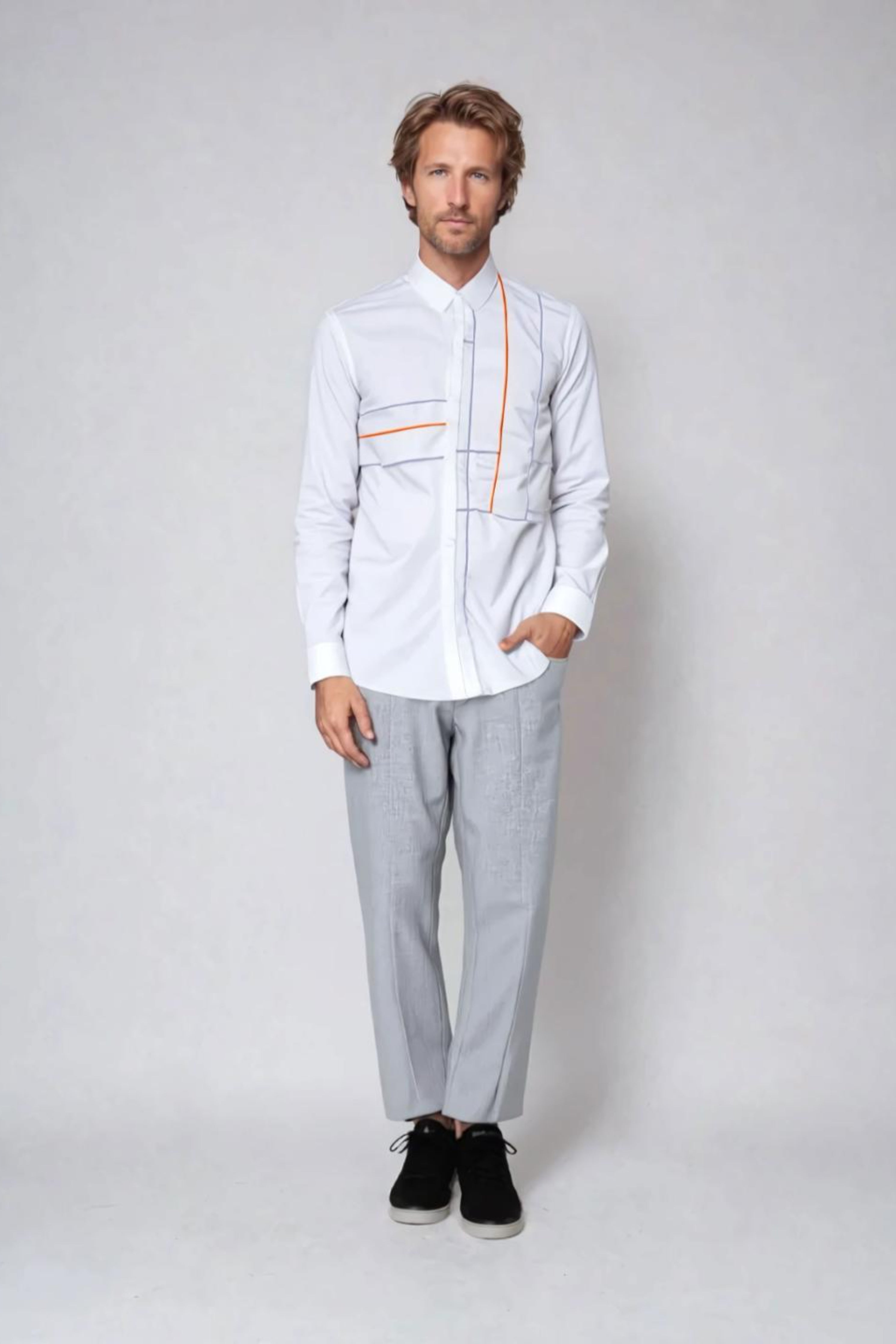 White Geometric Cord Casual Shirt