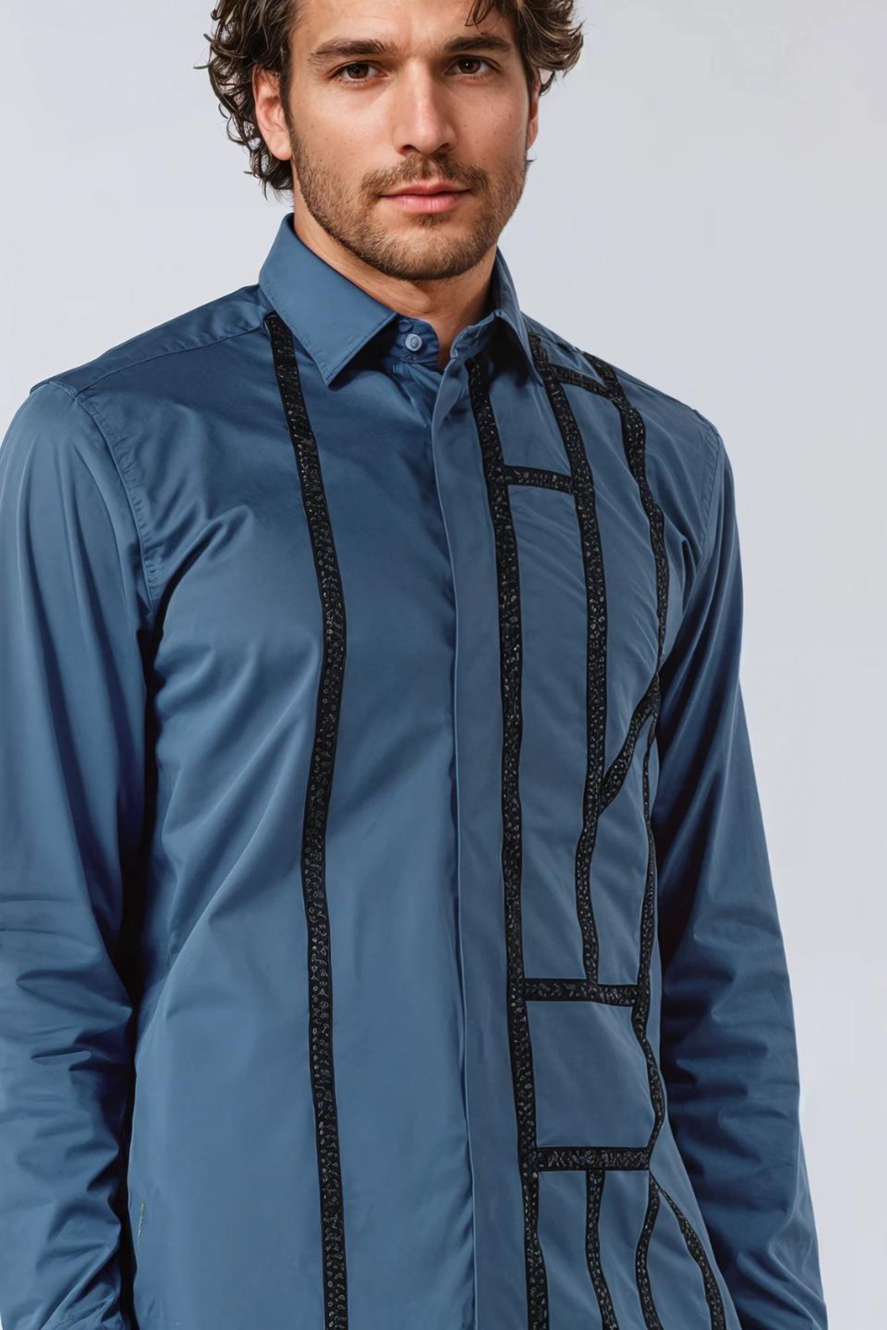 Blue Geometric Lace Party Shirt