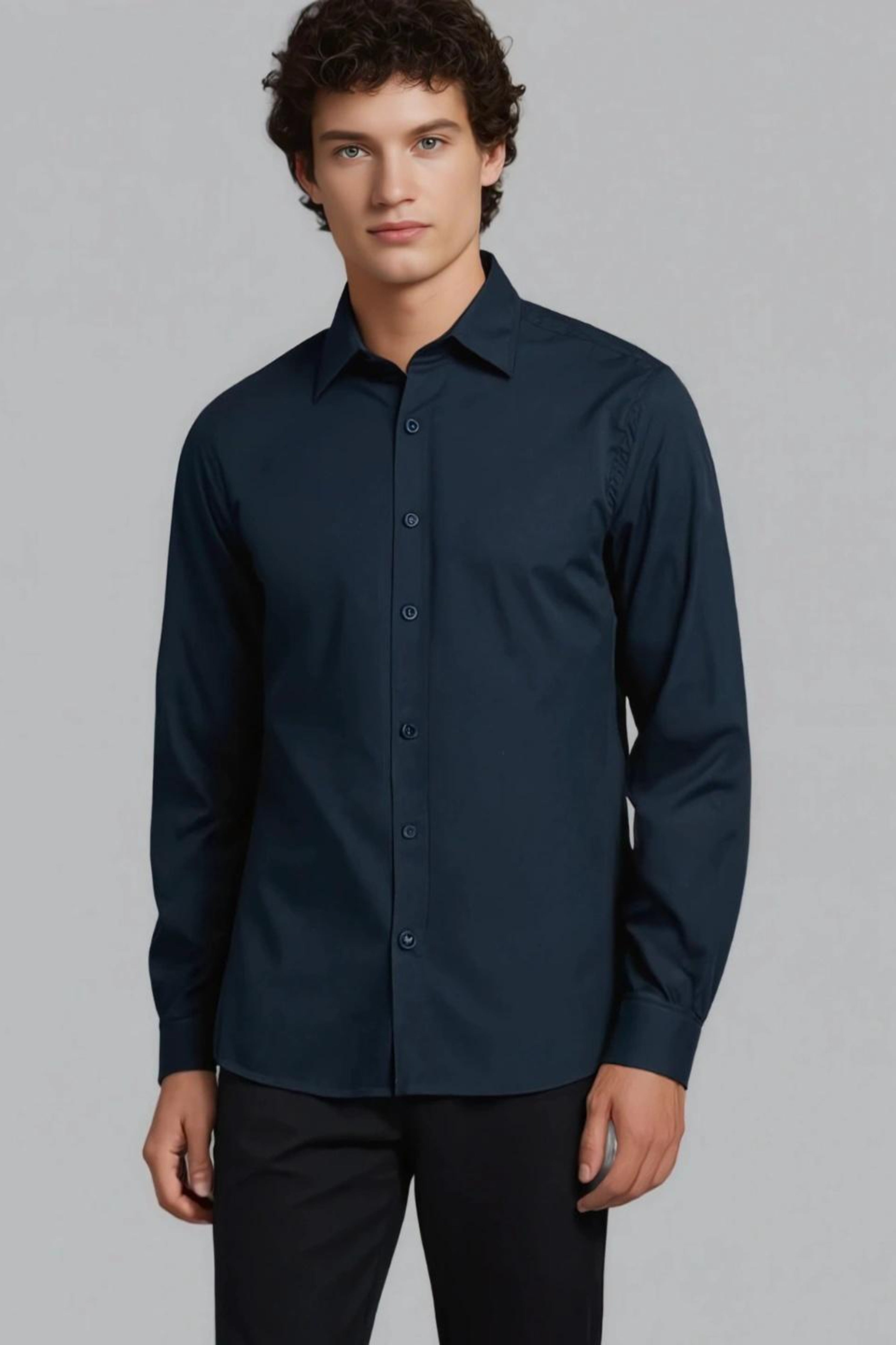 Navy Abstract Embroidered Party Shirt