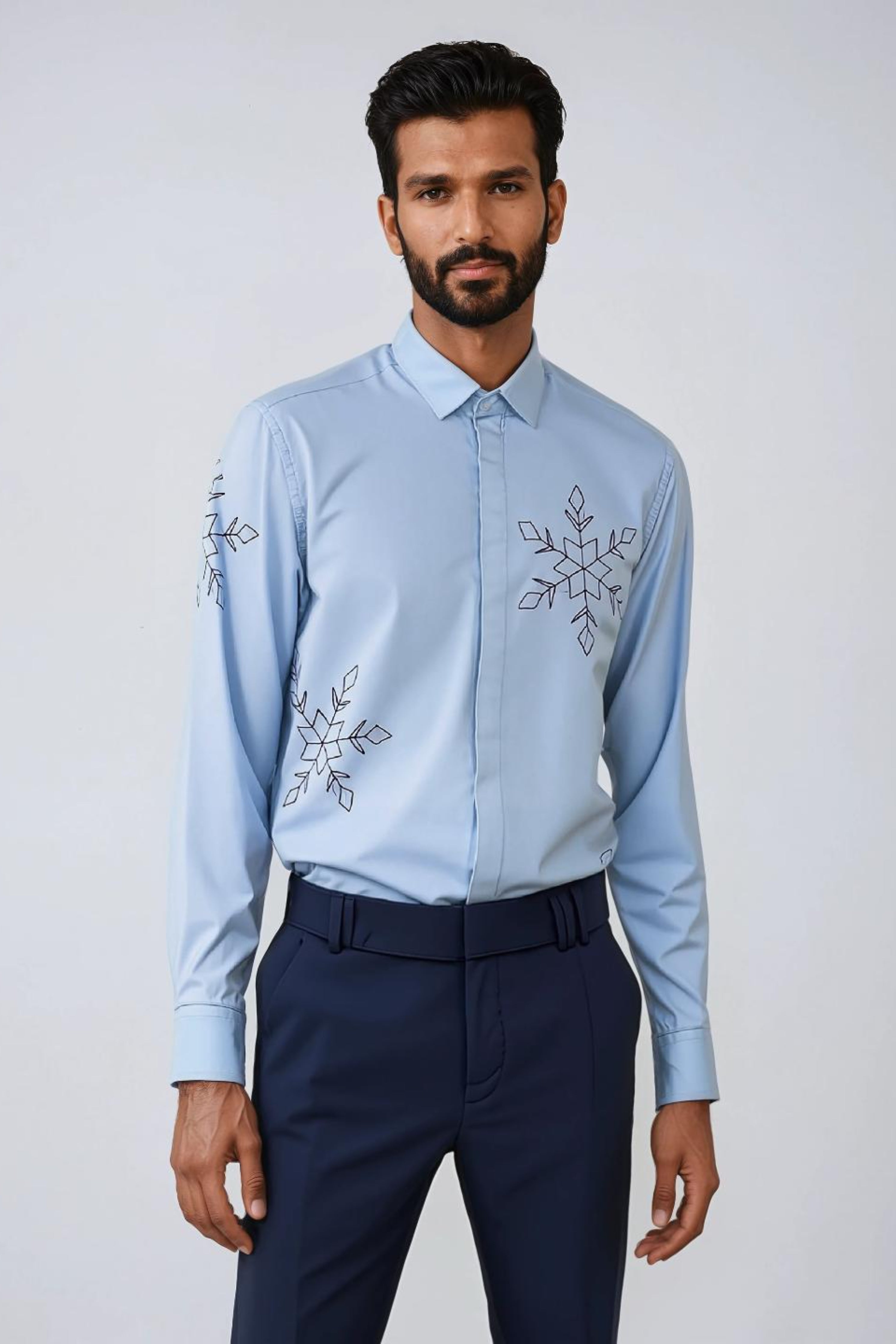 Blue Embroidered Casual Shirt