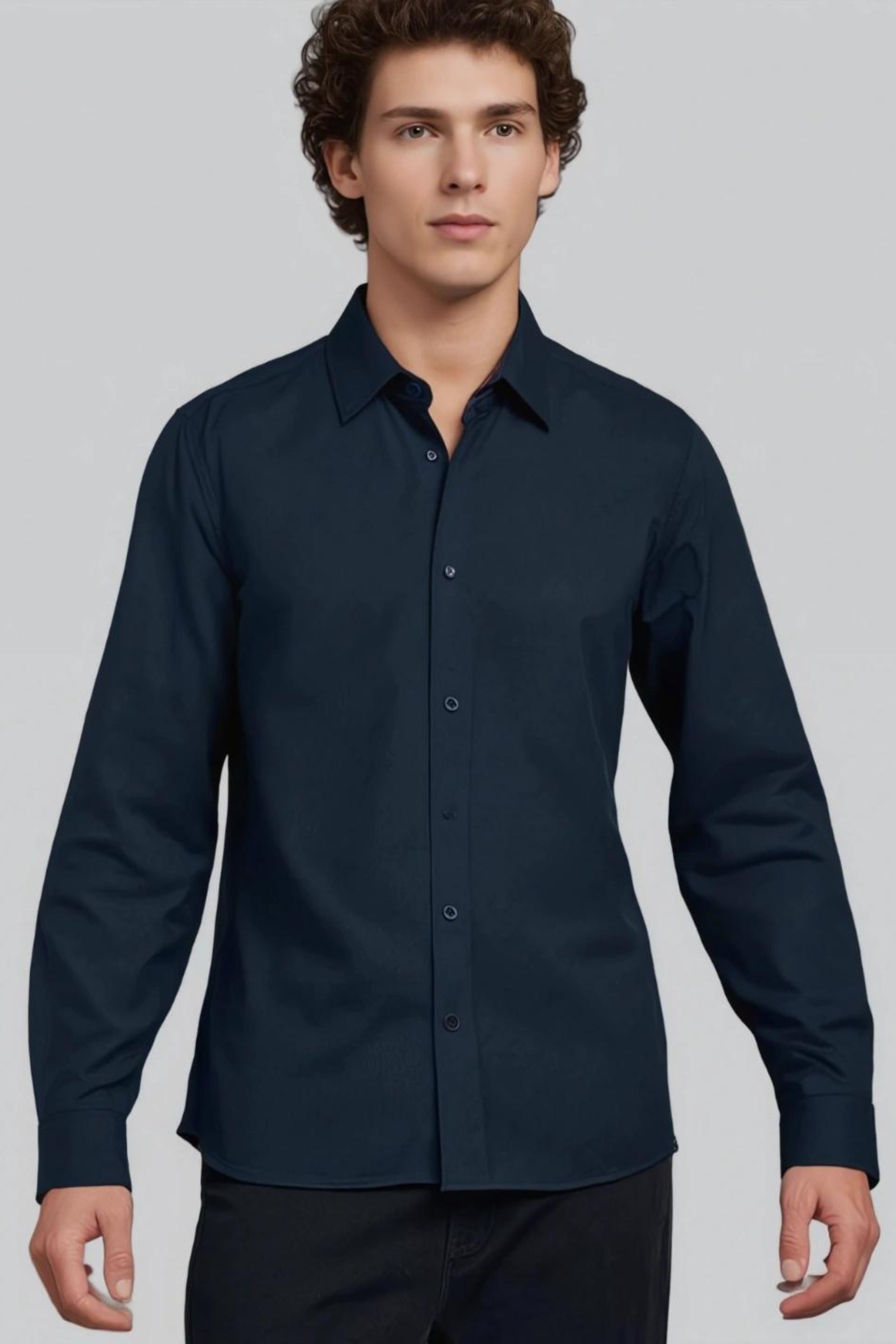 Navy Abstract Embroidered Party Shirt