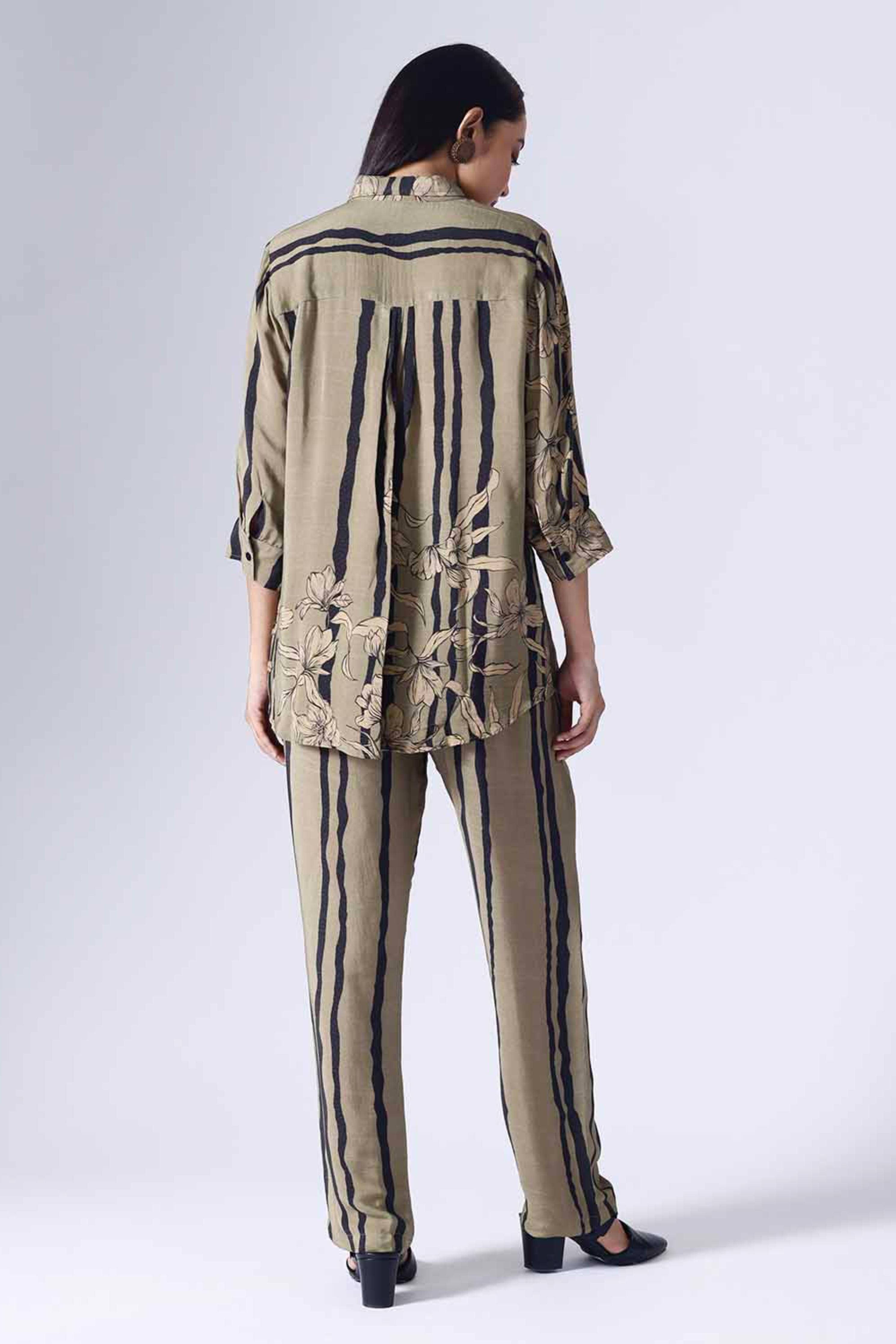 Floral Stripe Olive Co-Ord Set