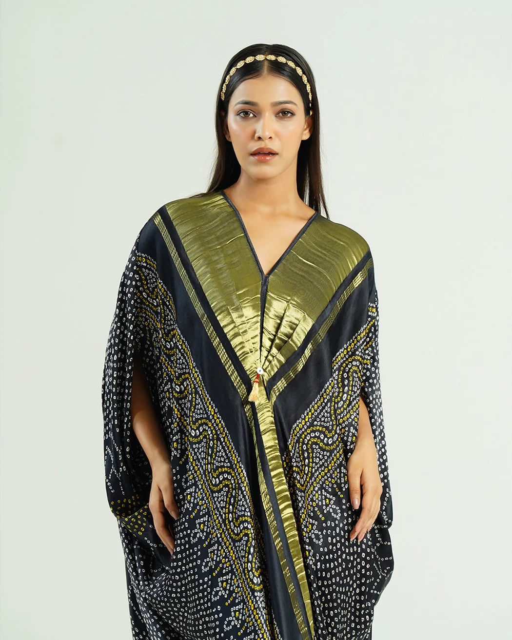 Bandhej Kaftan In Black & Gold