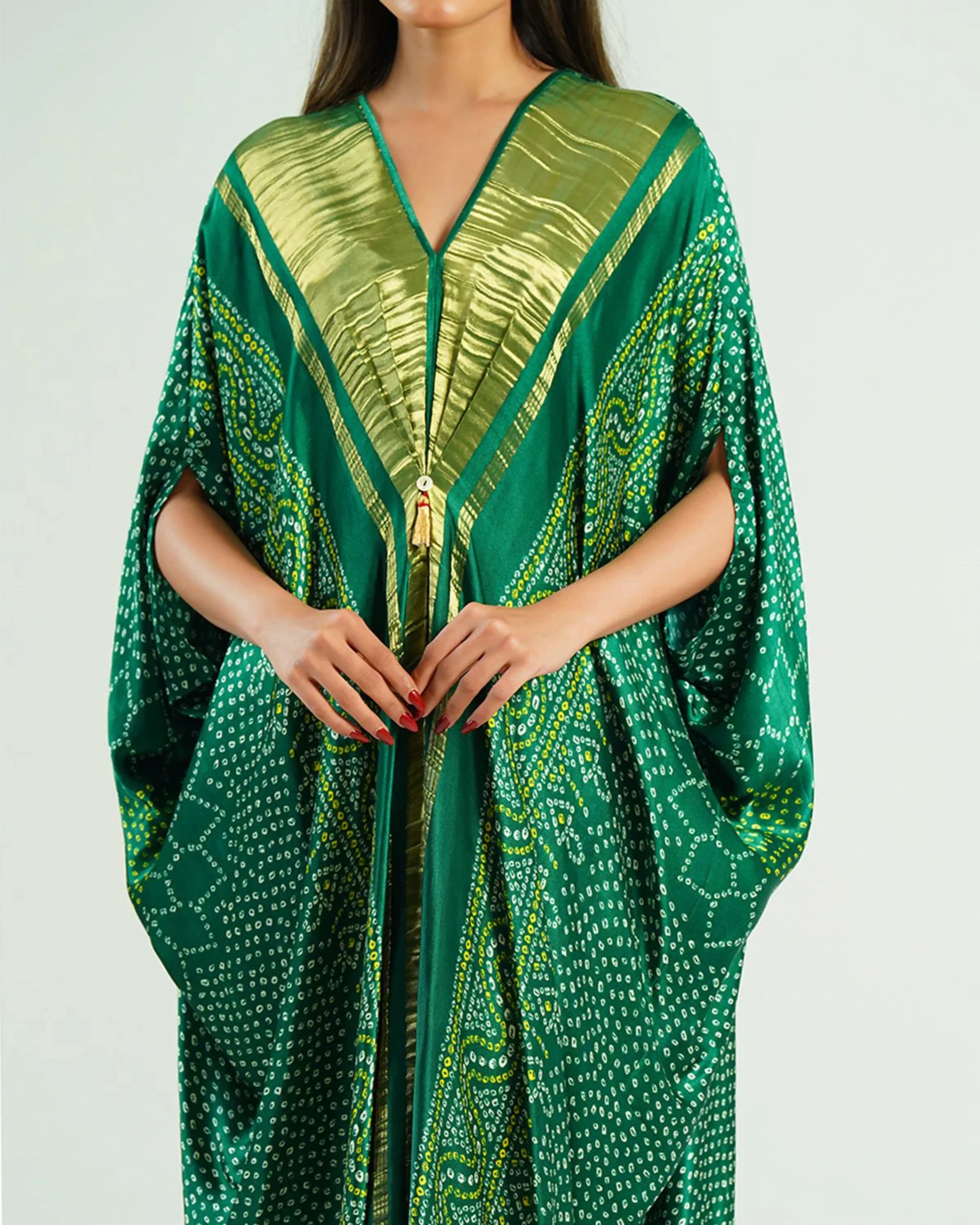 Kaftan Bandhej Emerald Green Gold